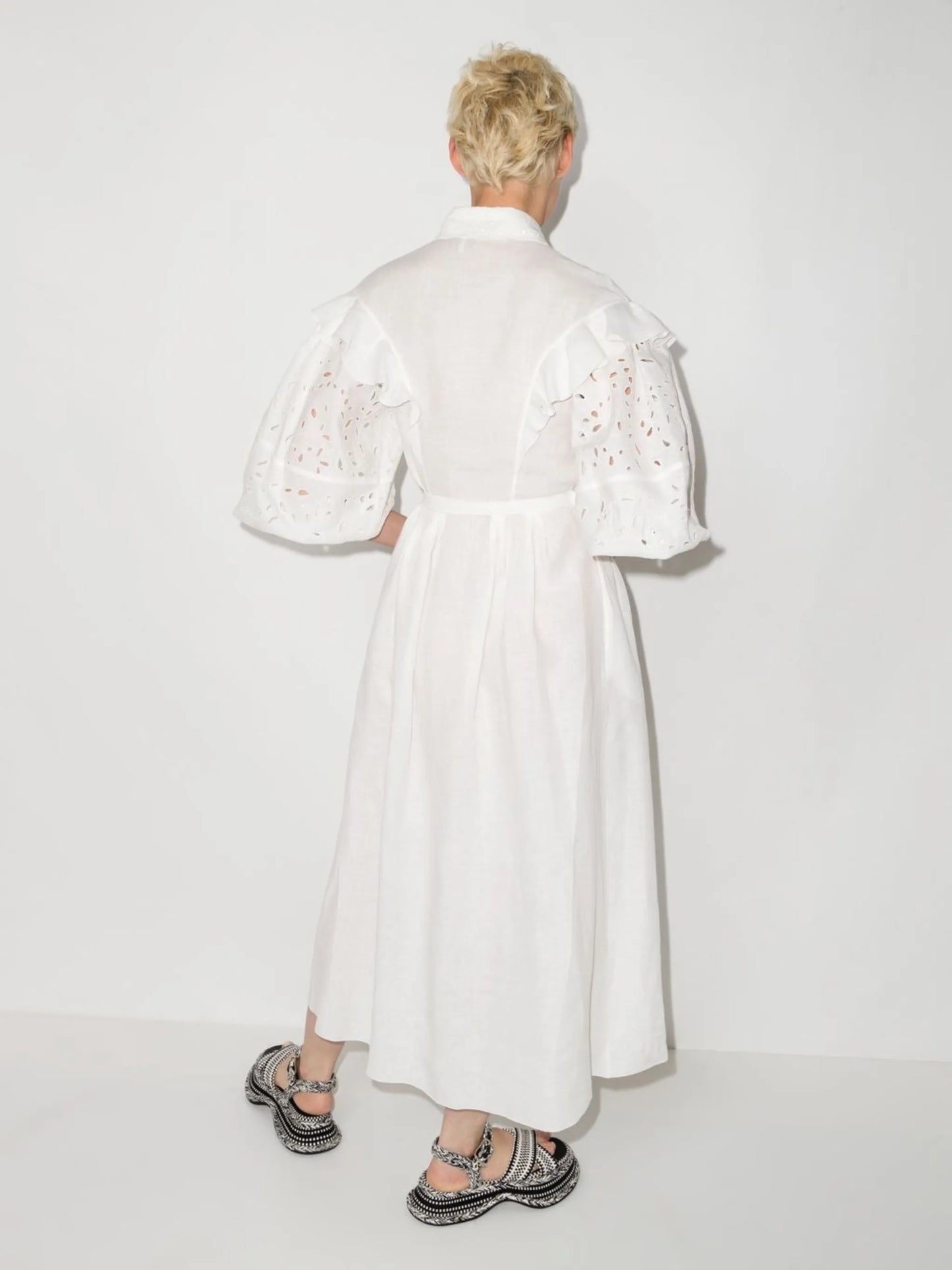 balloon-sleeve midi dress