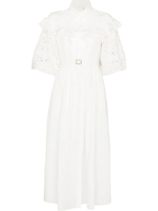 balloon-sleeve midi dress