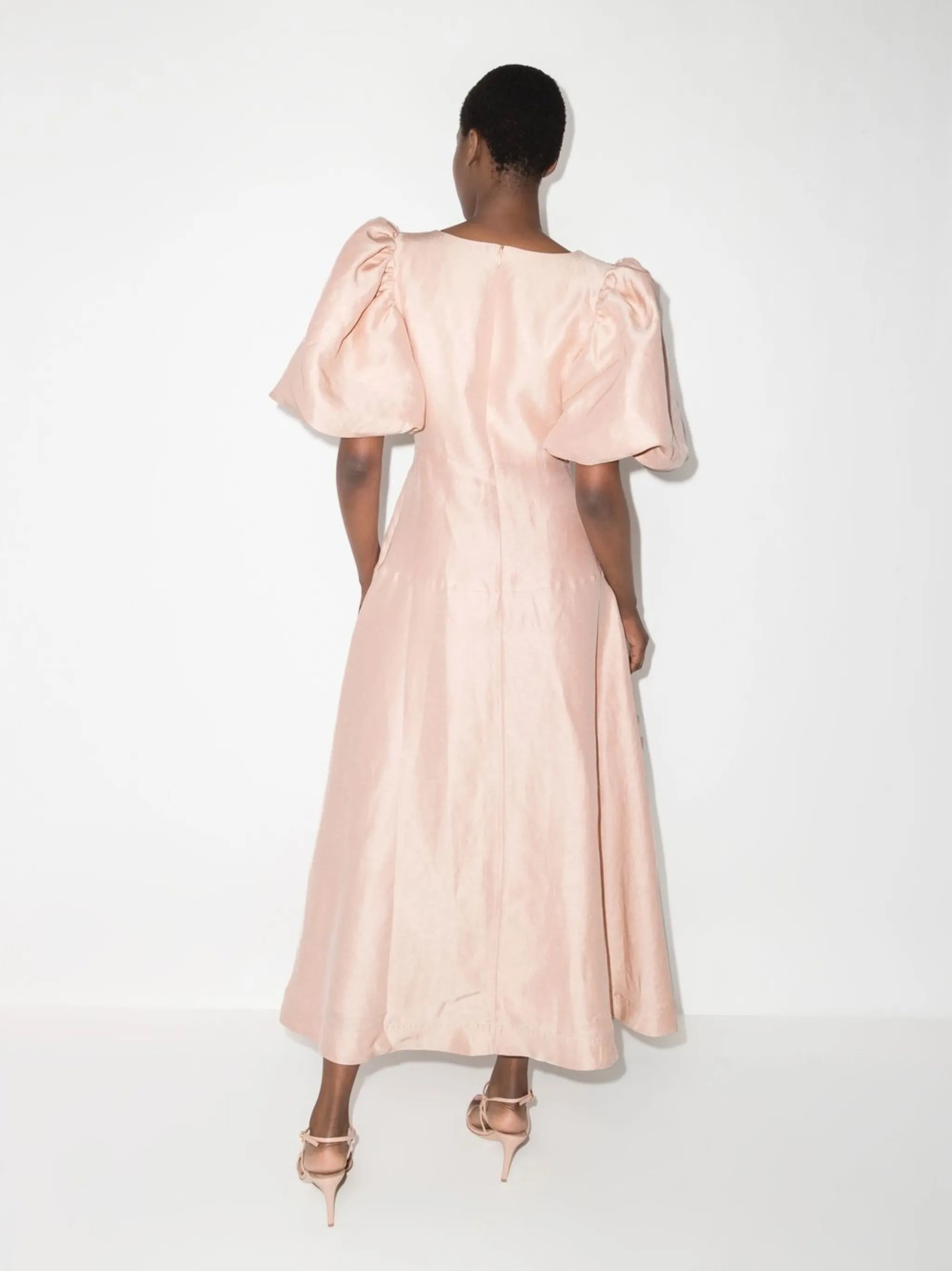 Dust Knot puff-sleeve midi dress