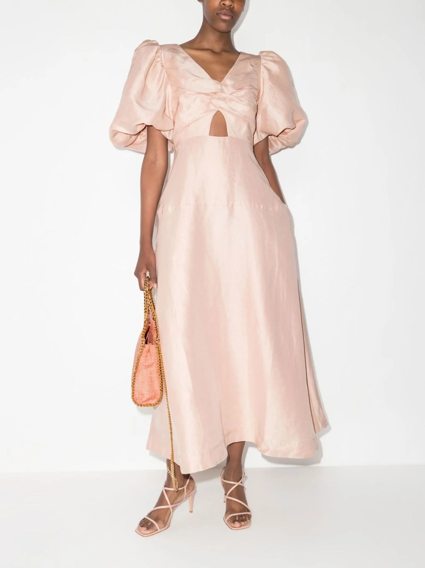 Dust Knot puff-sleeve midi dress
