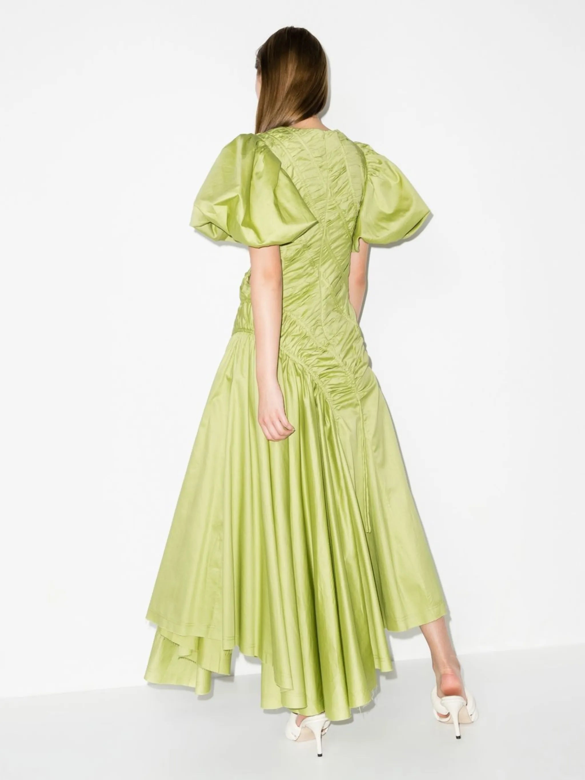 Siren puff-sleeved flared dress
