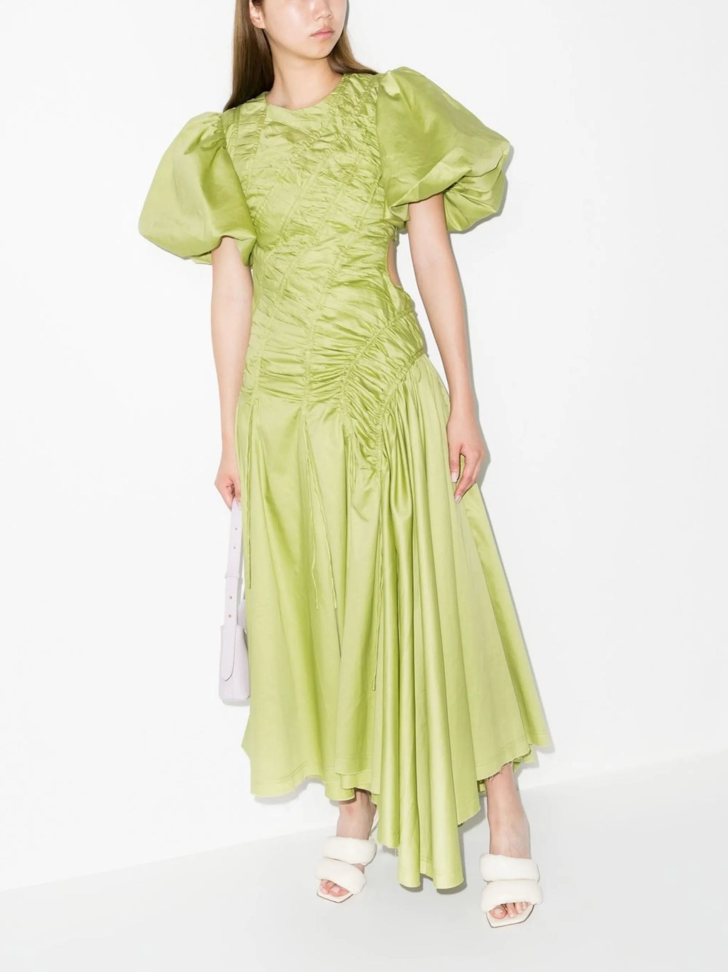 Siren puff-sleeved flared dress
