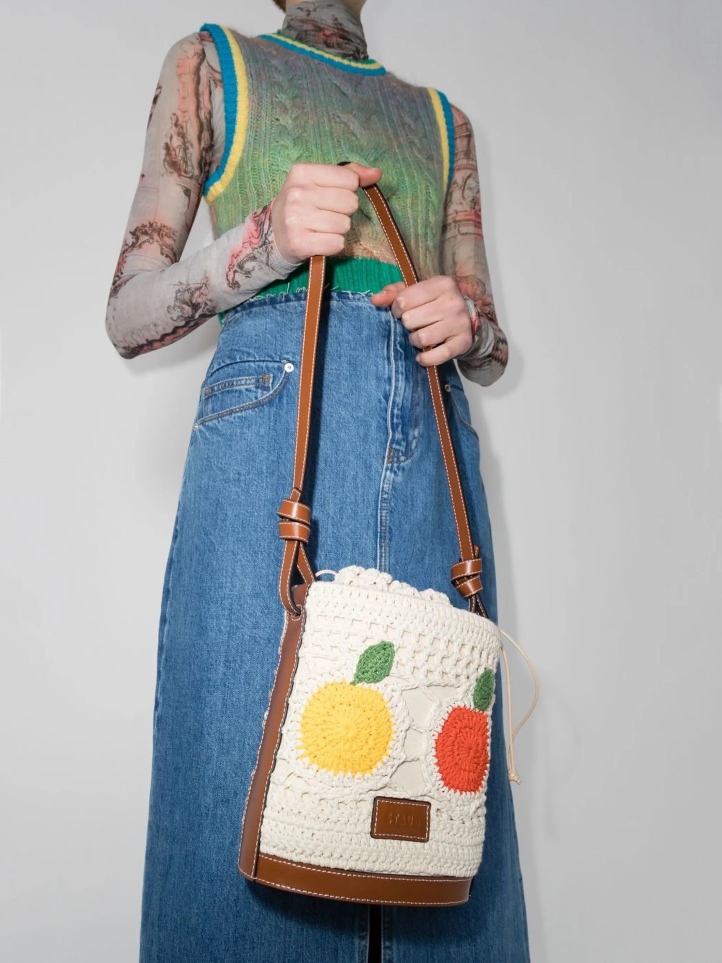 Anita fruit-detail crochet bucket bag