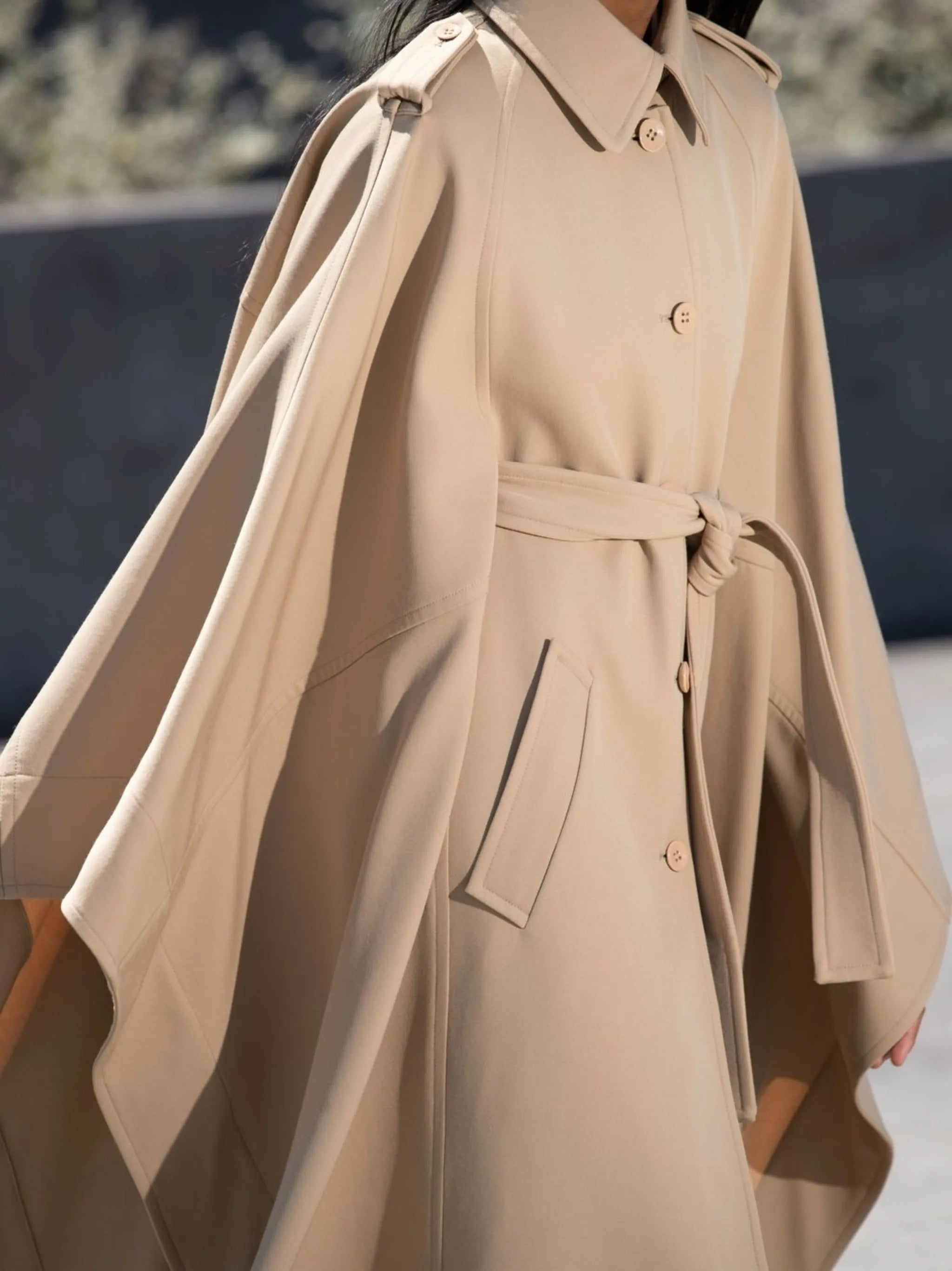 belted cape trench coat