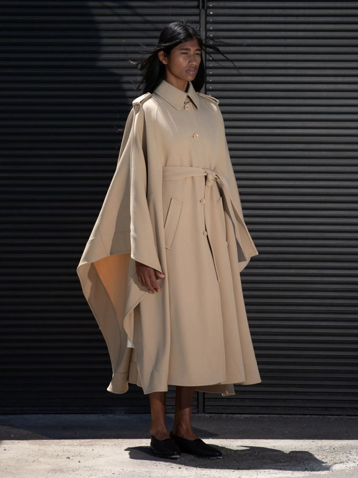 belted cape trench coat