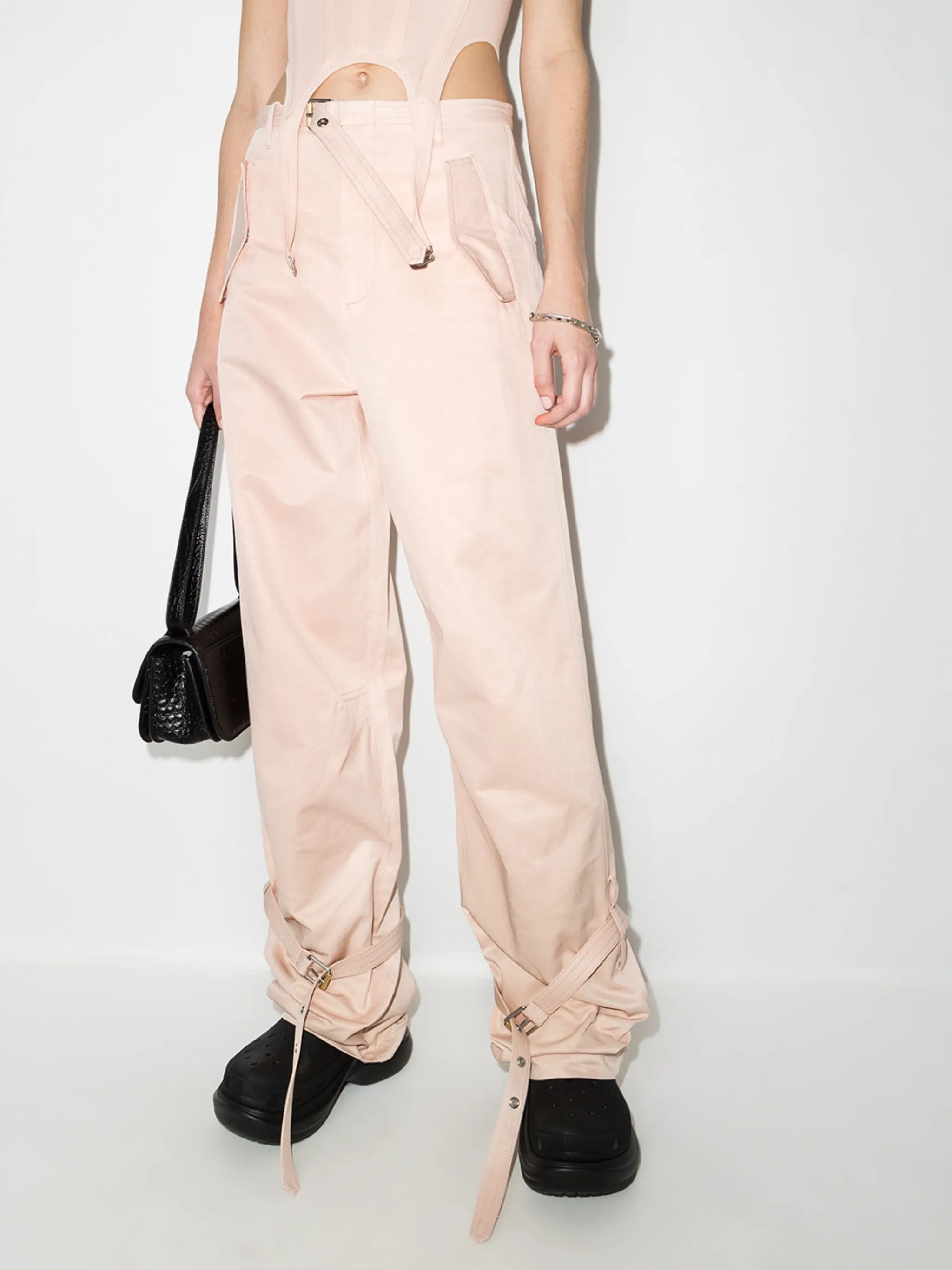 belted flared trousers
