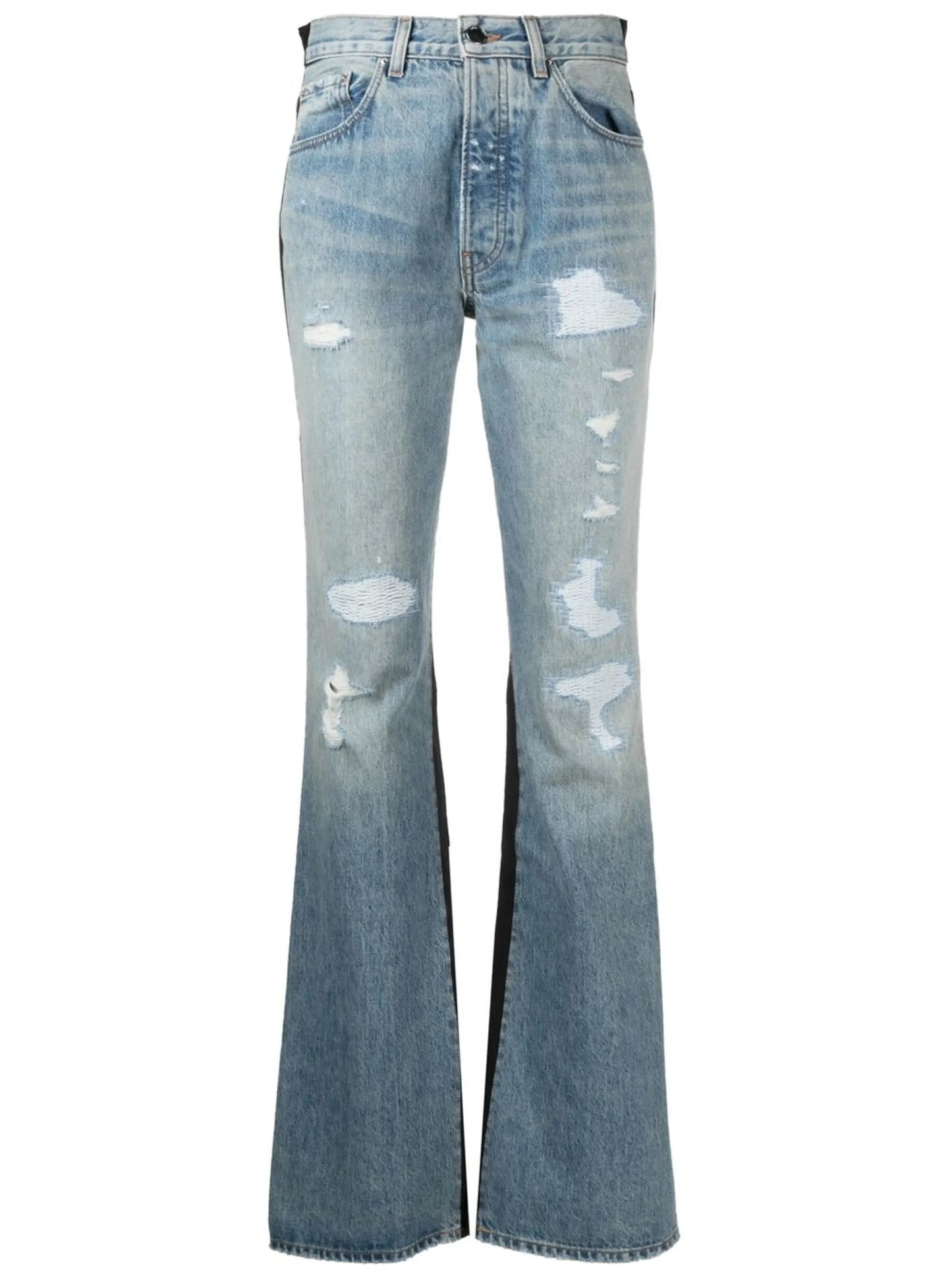 Combo bootleg leather-denim jeans