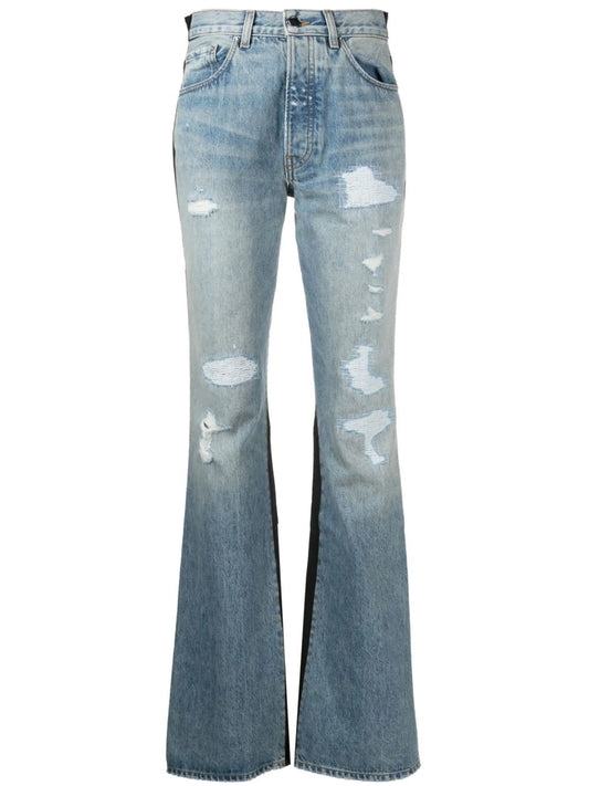 Combo bootleg leather-denim jeans