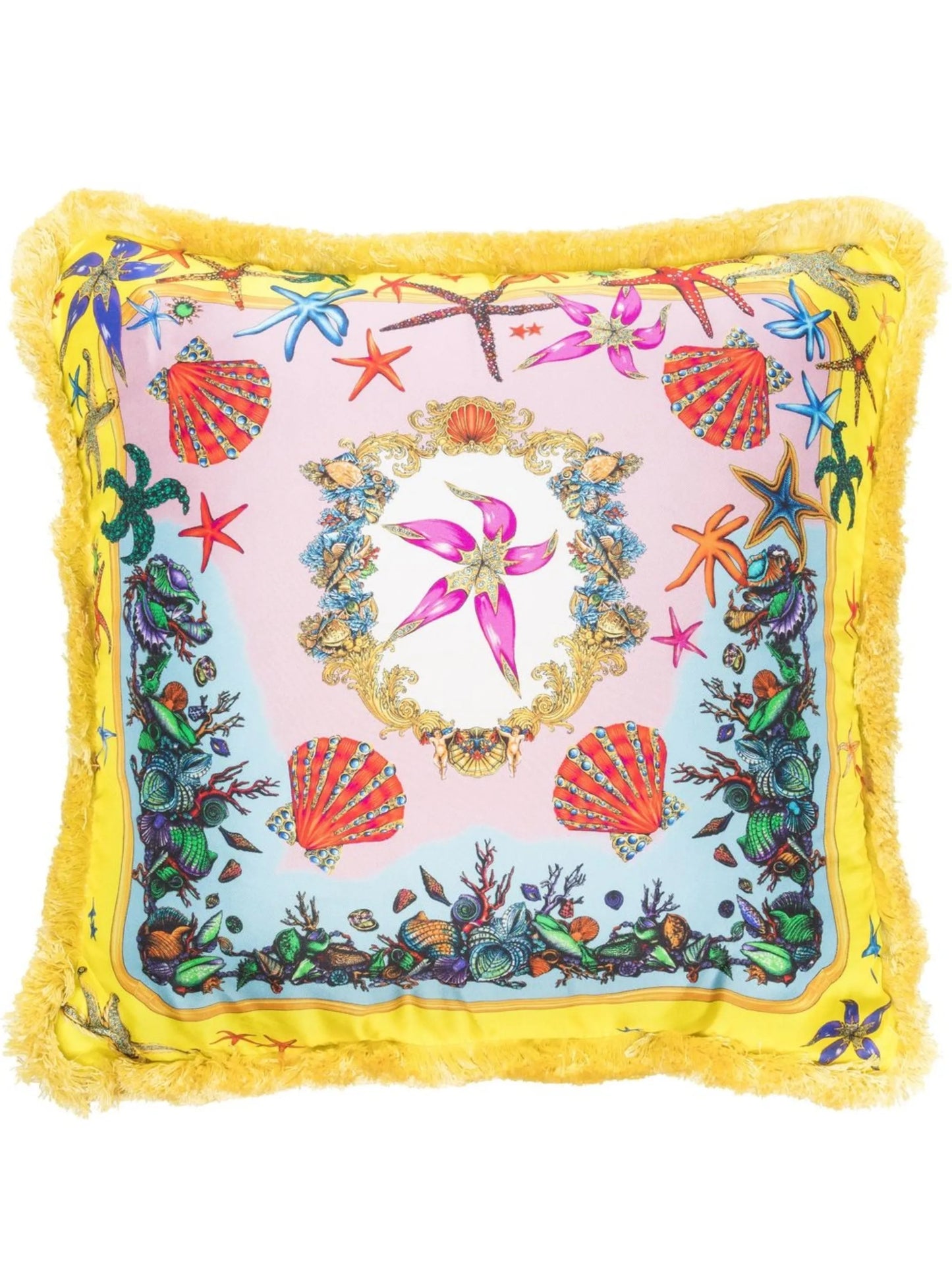 Seaside-print silk cushion