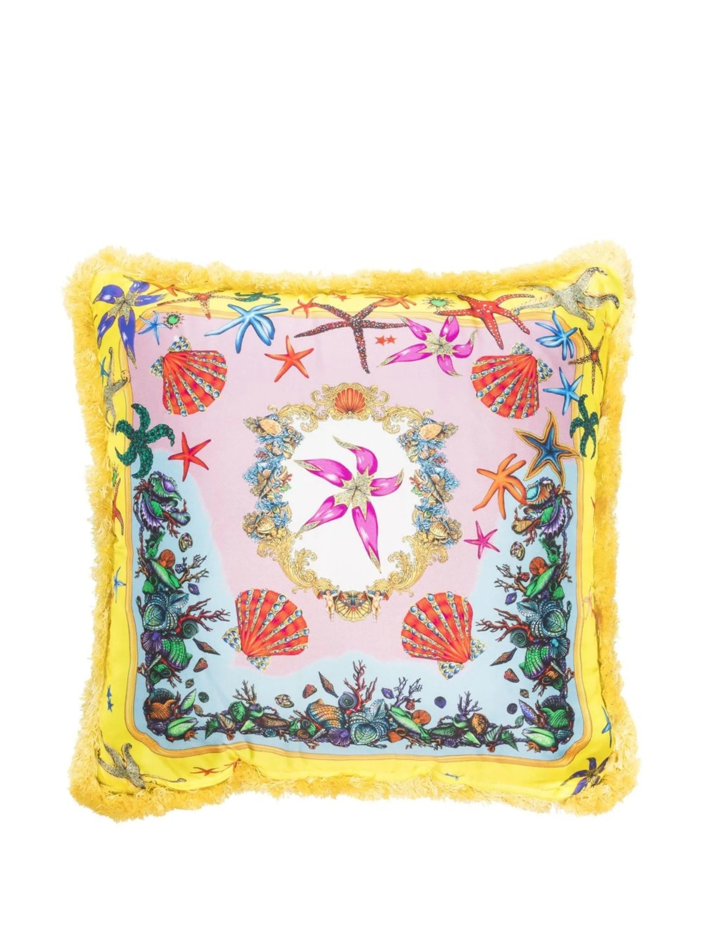 Seaside-print silk cushion