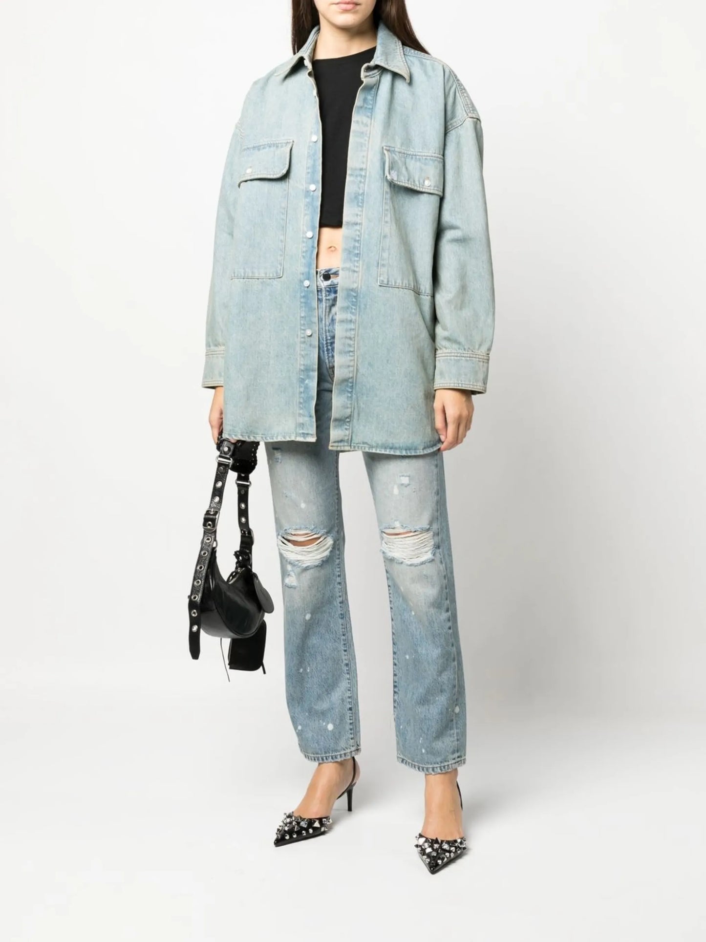 paint-splatter ripped-detail straight jeans