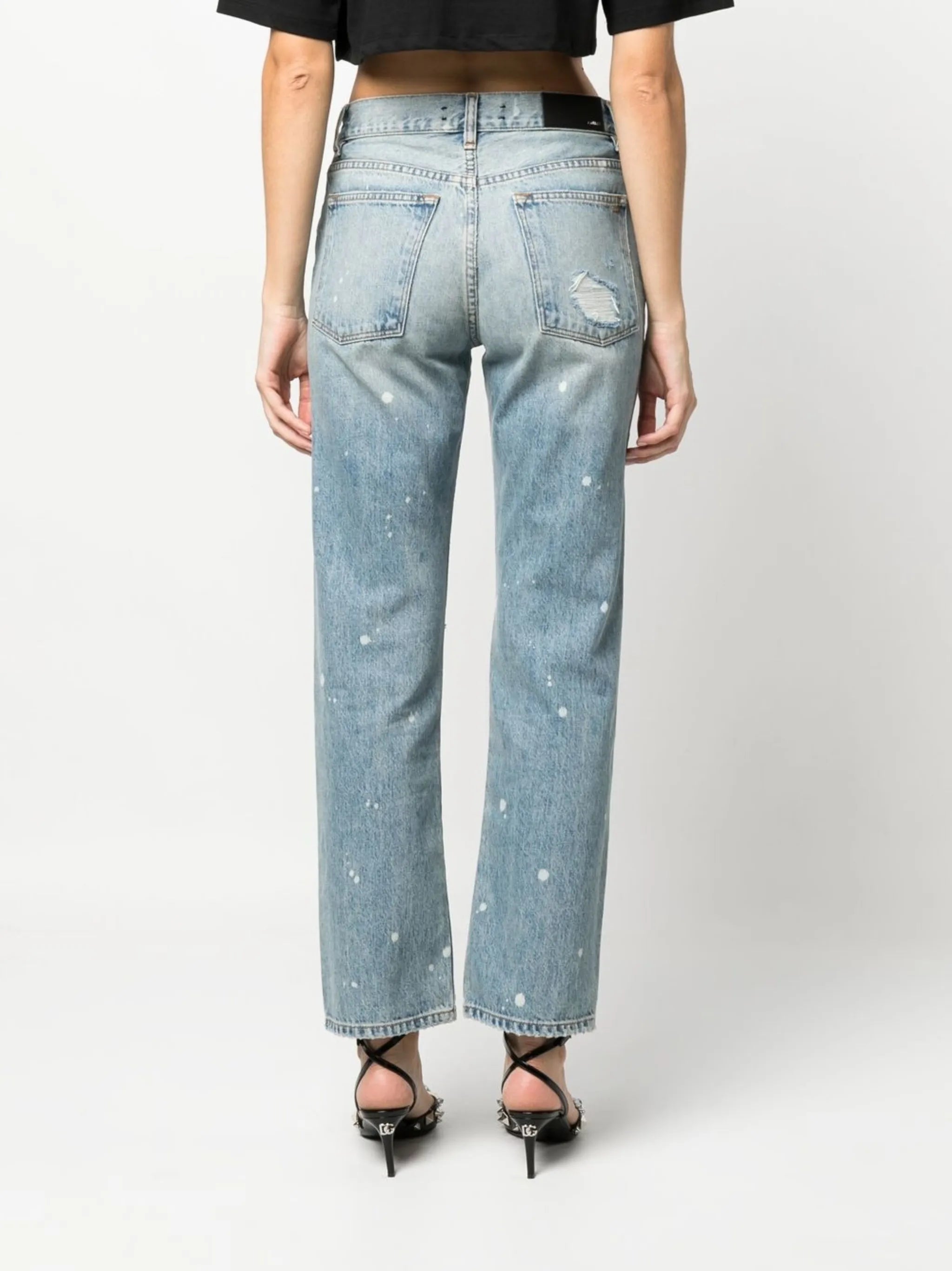 paint-splatter ripped-detail straight jeans