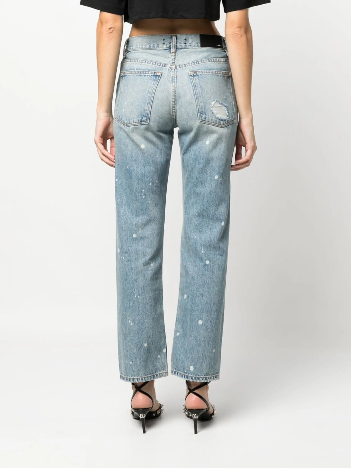 paint-splatter ripped-detail straight jeans