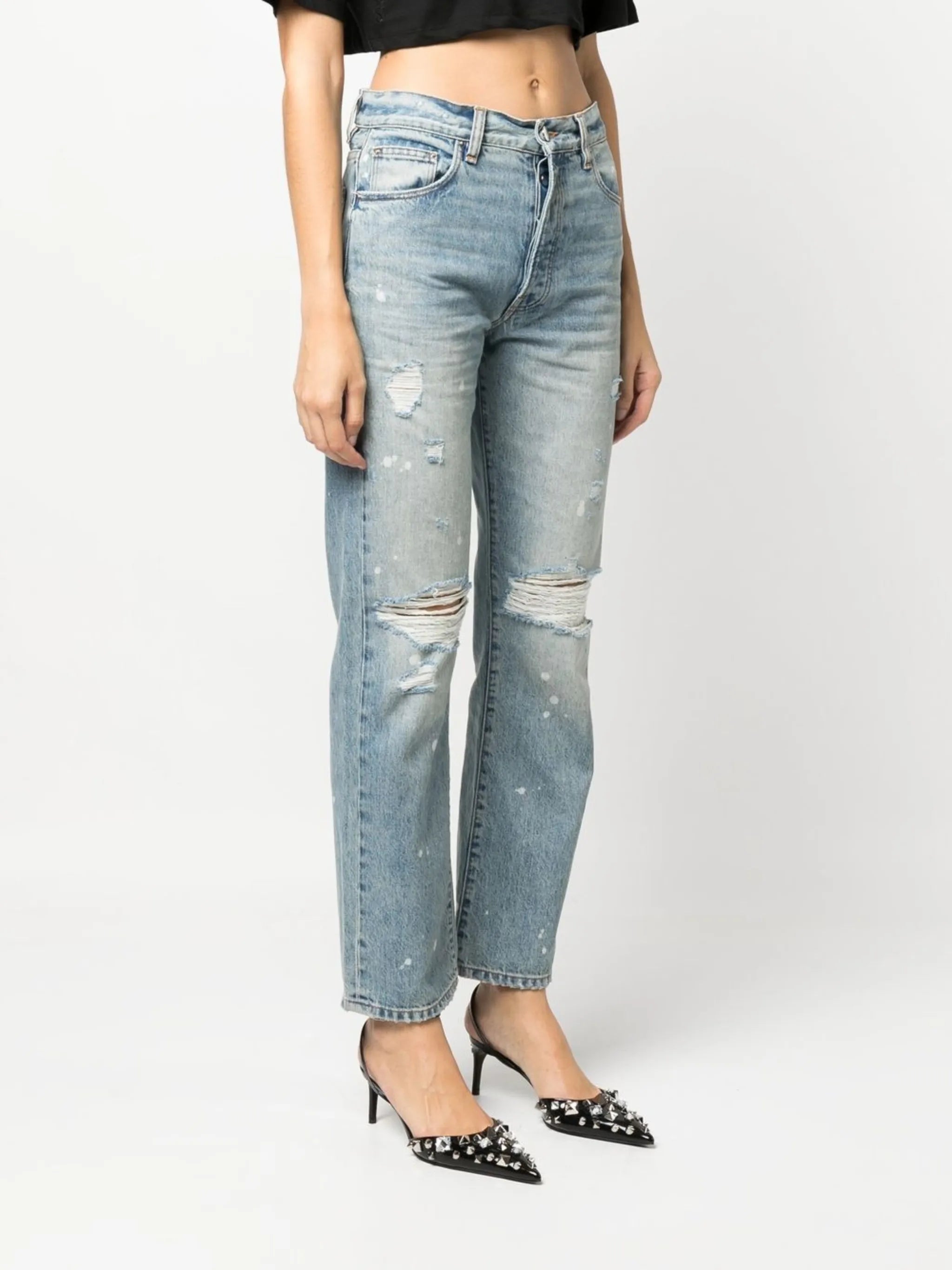 paint-splatter ripped-detail straight jeans