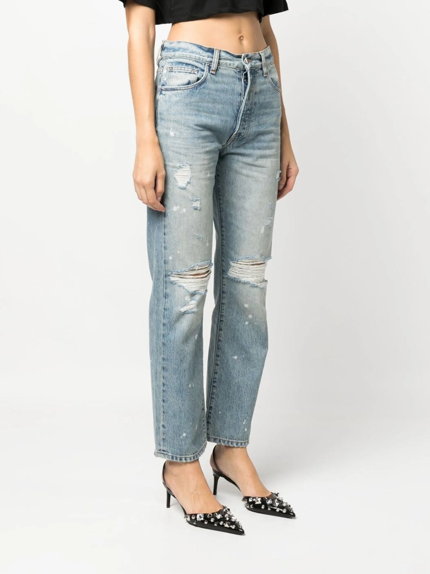 paint-splatter ripped-detail straight jeans