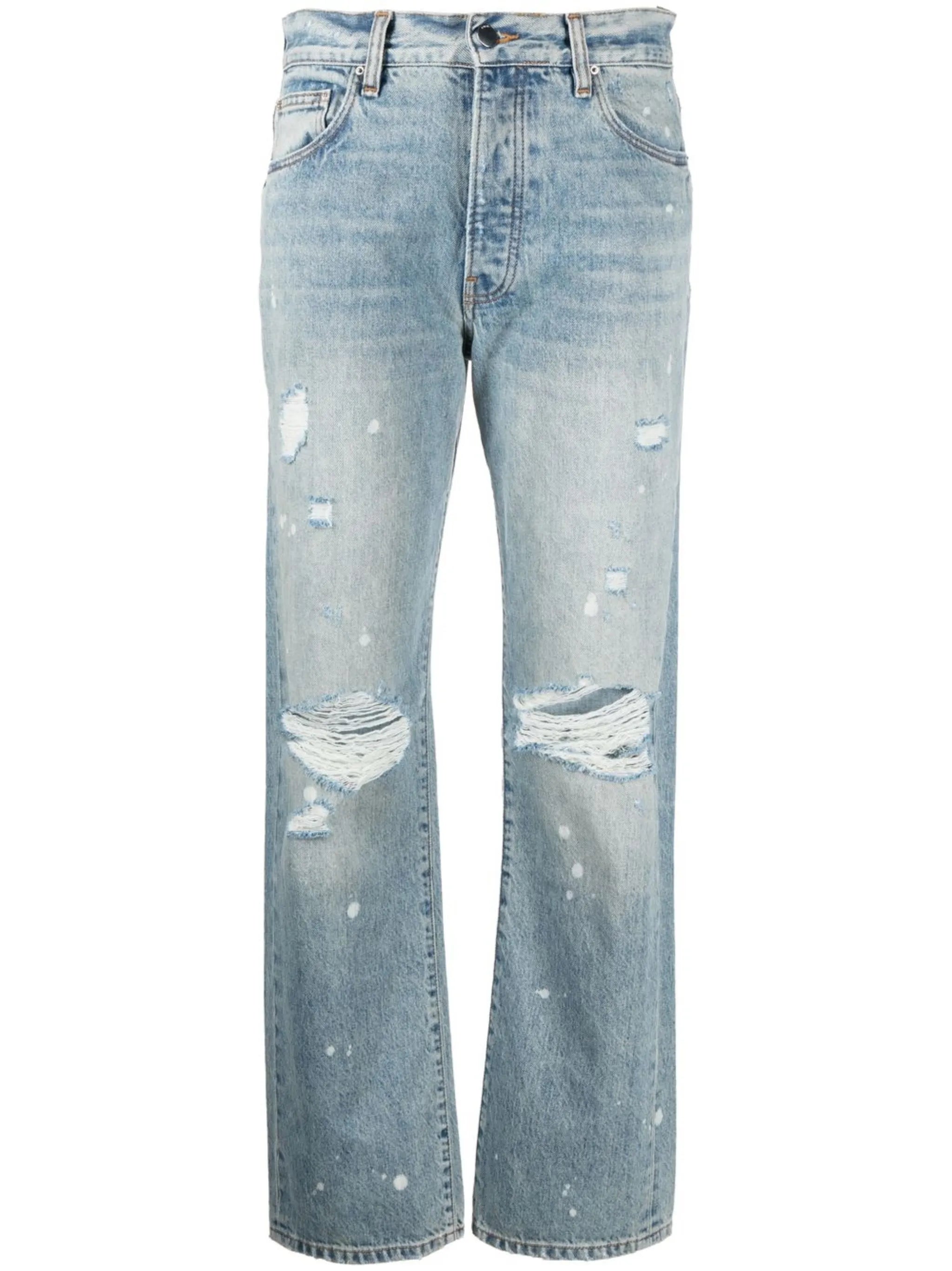 paint-splatter ripped-detail straight jeans