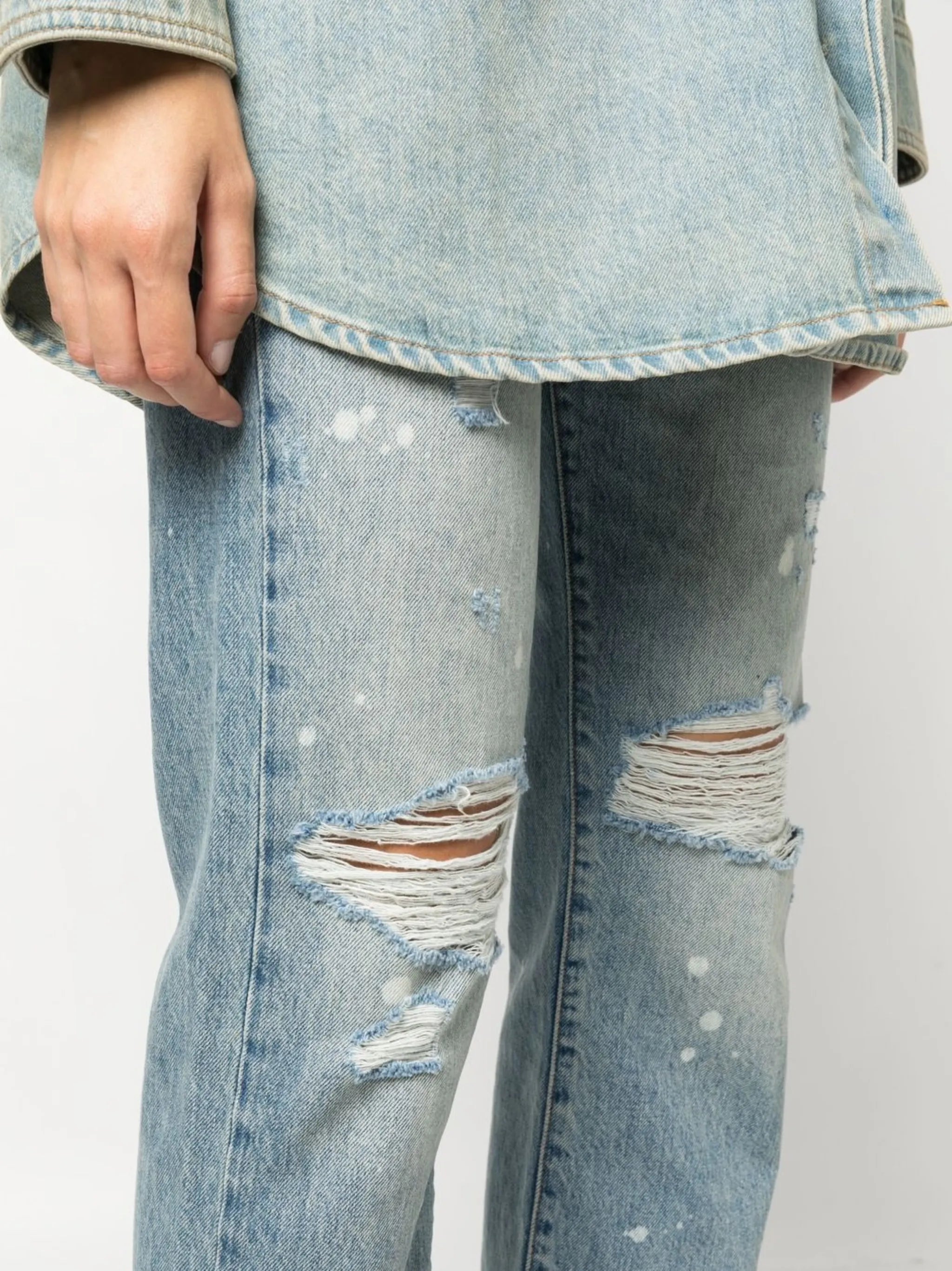 paint-splatter ripped-detail straight jeans