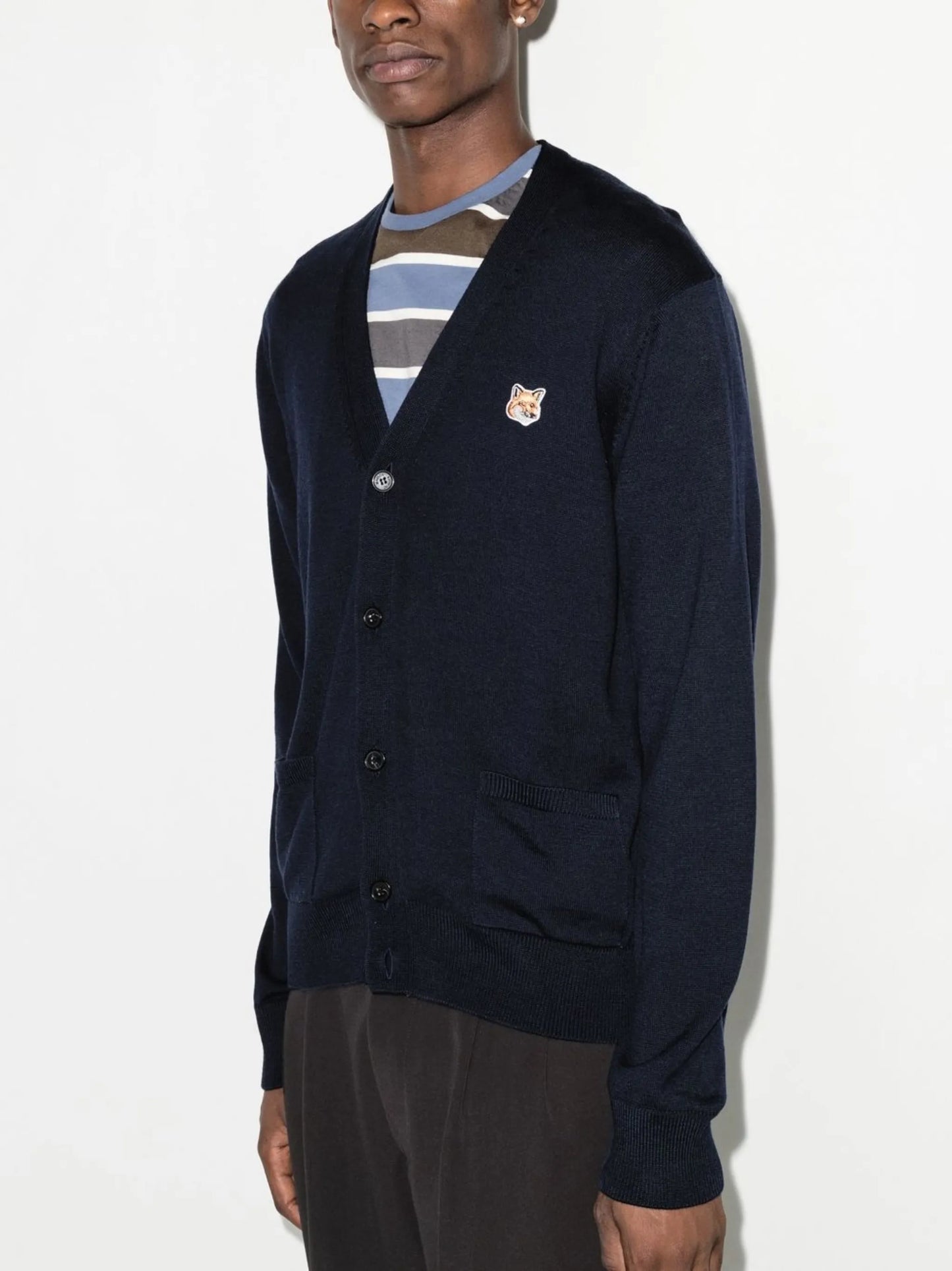 Fox-patch V-neck cardigan