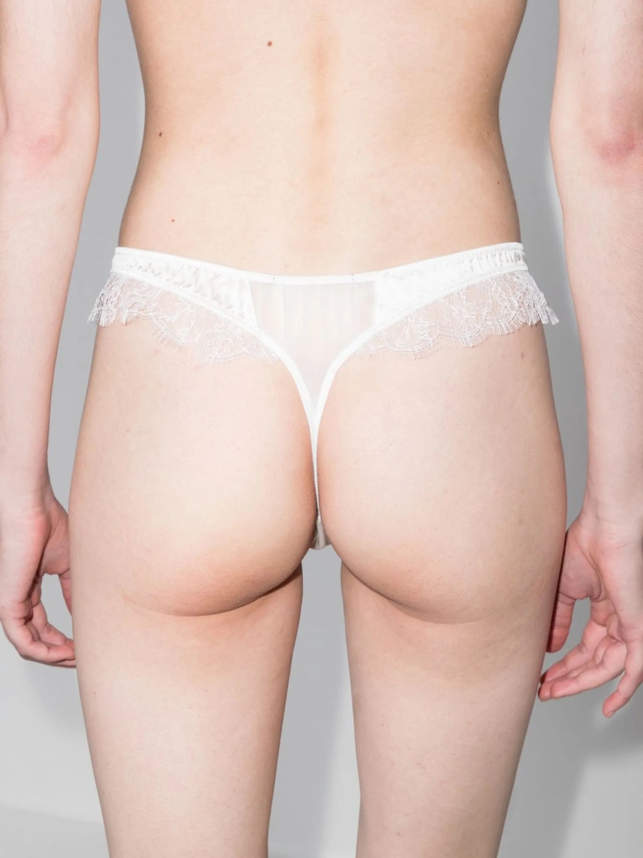 Lace Inset silk charmeuse thong