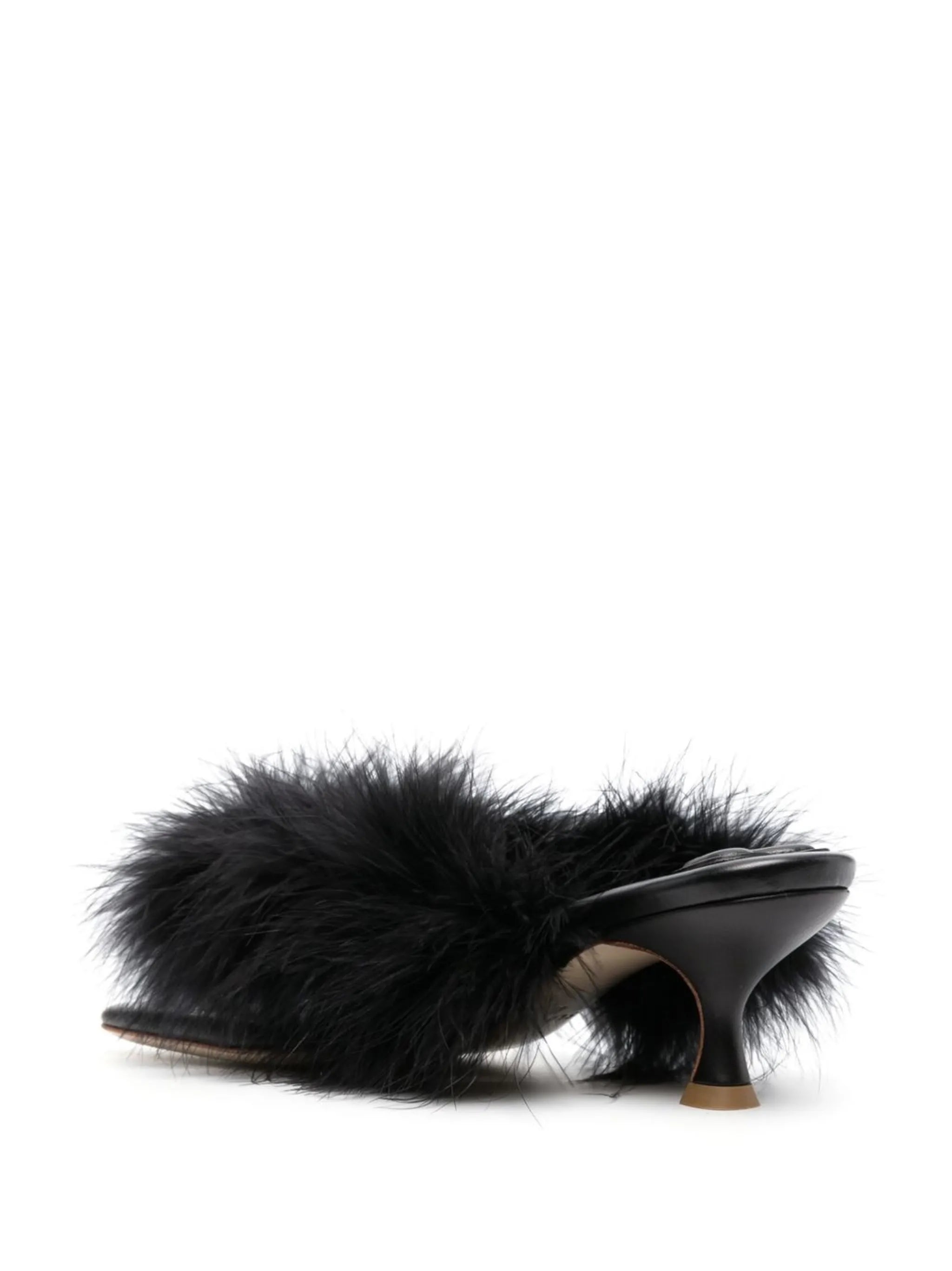 feathered slip-on sandals