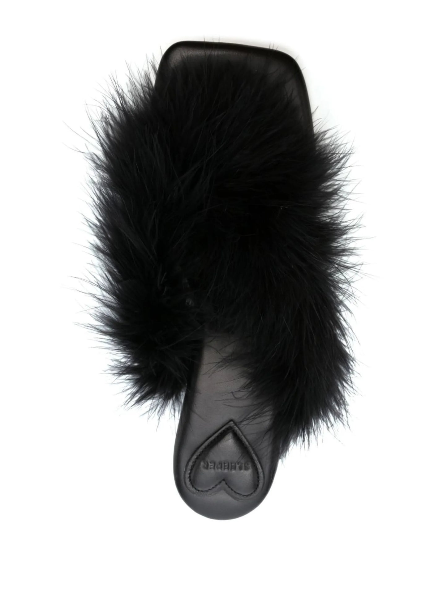 feathered slip-on sandals