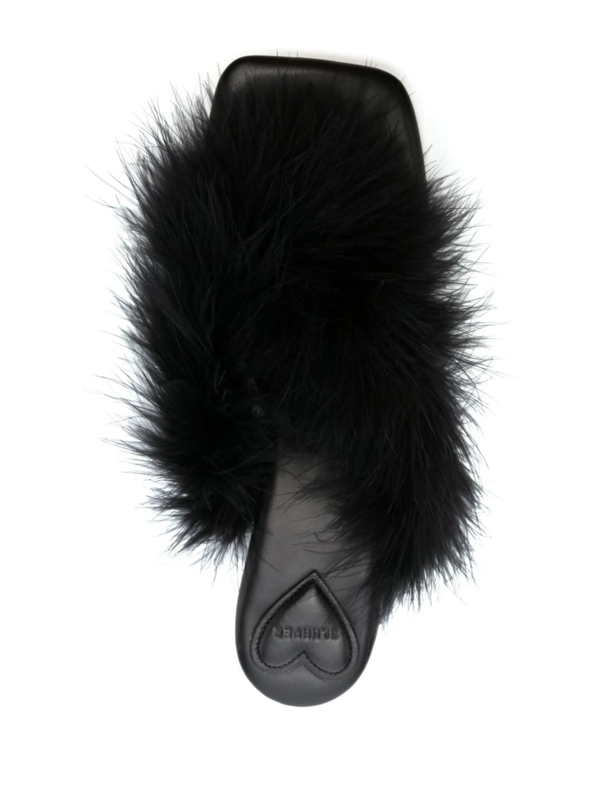 feathered slip-on sandals
