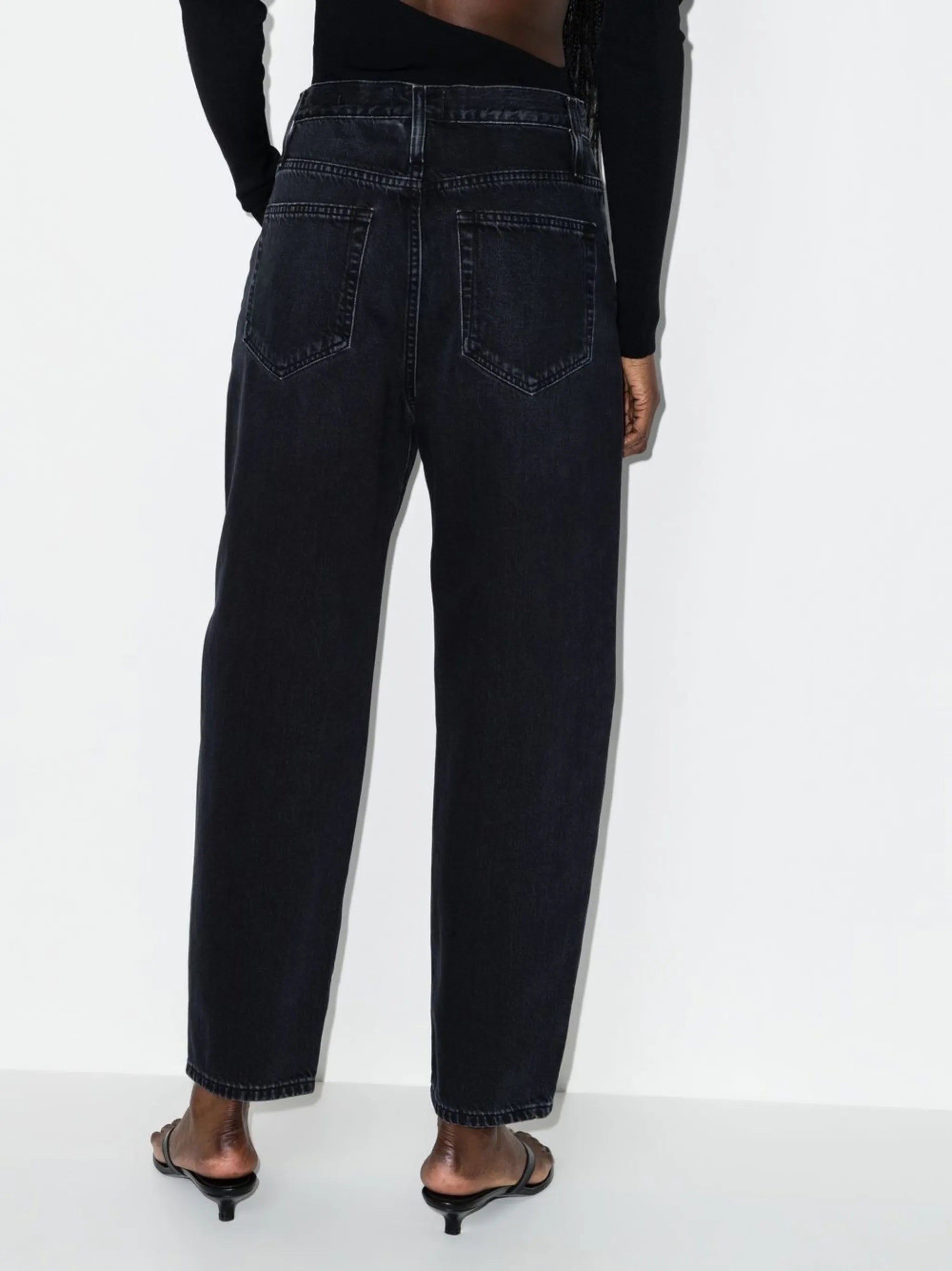 high-waisted straight-leg jeans