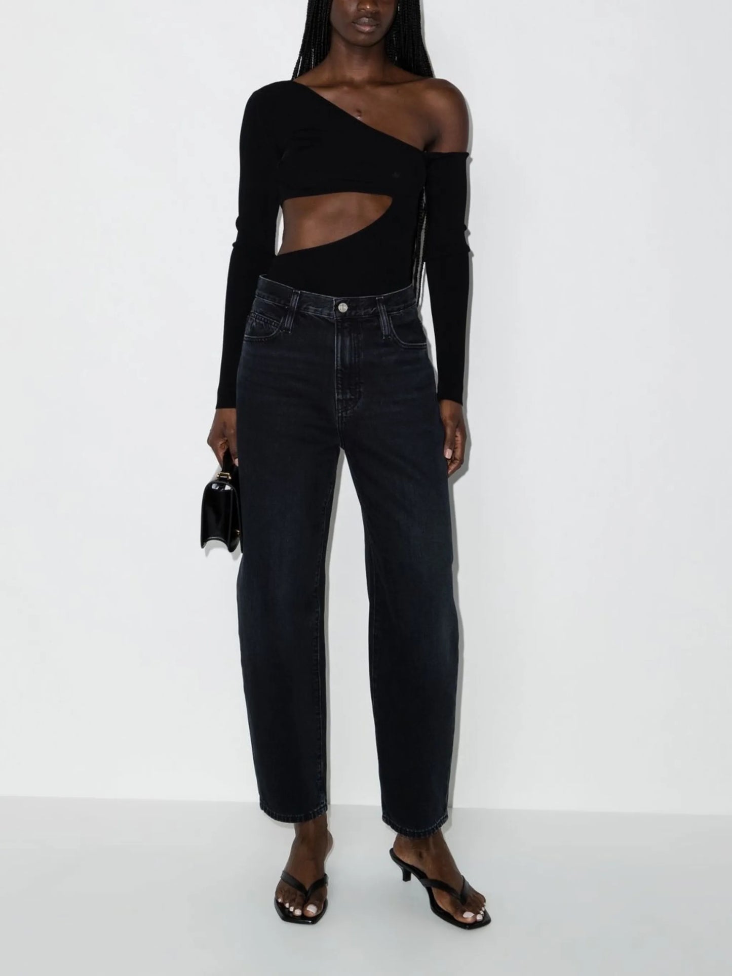 high-waisted straight-leg jeans