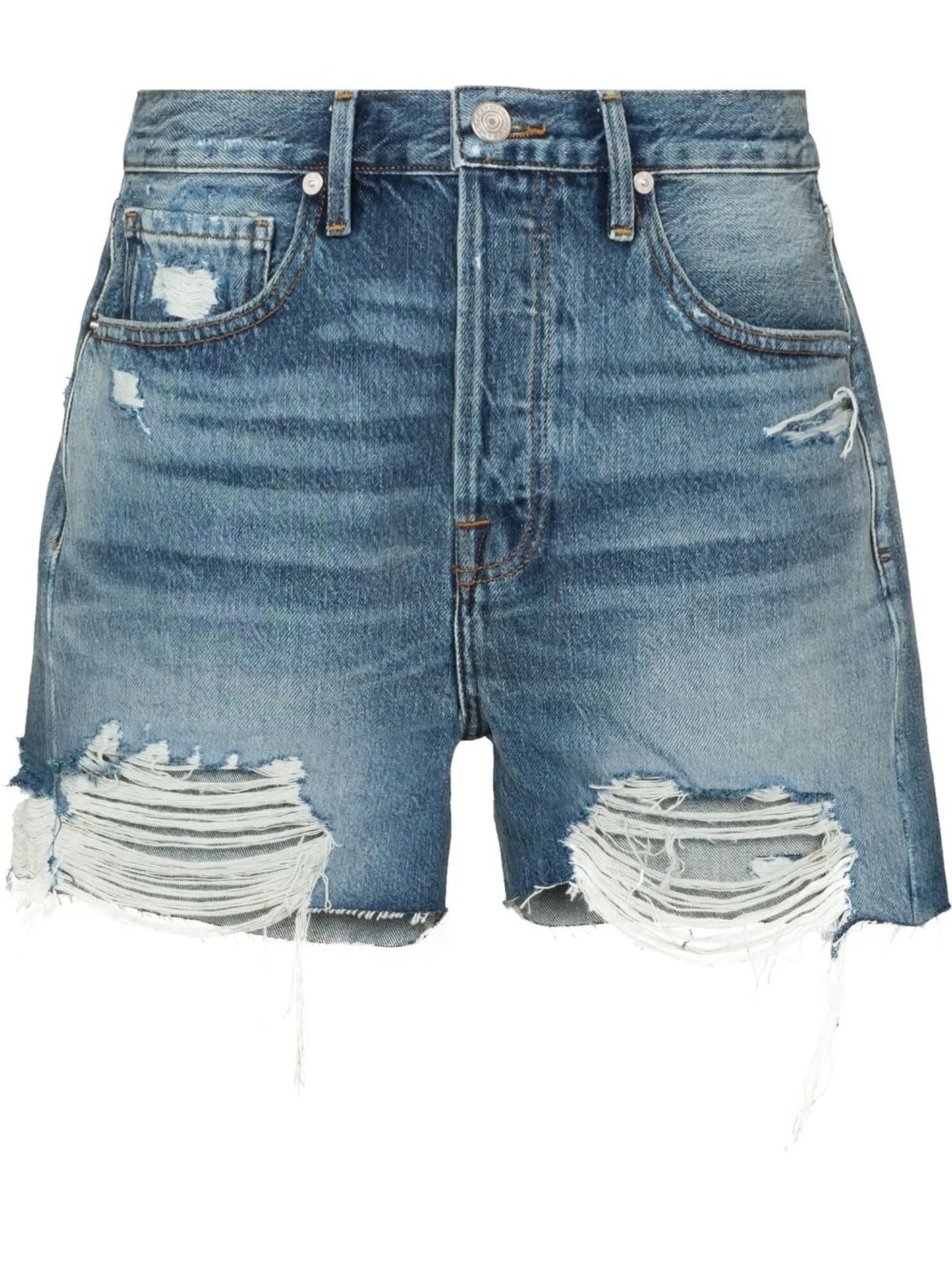 high-waisted distressed denim shorts