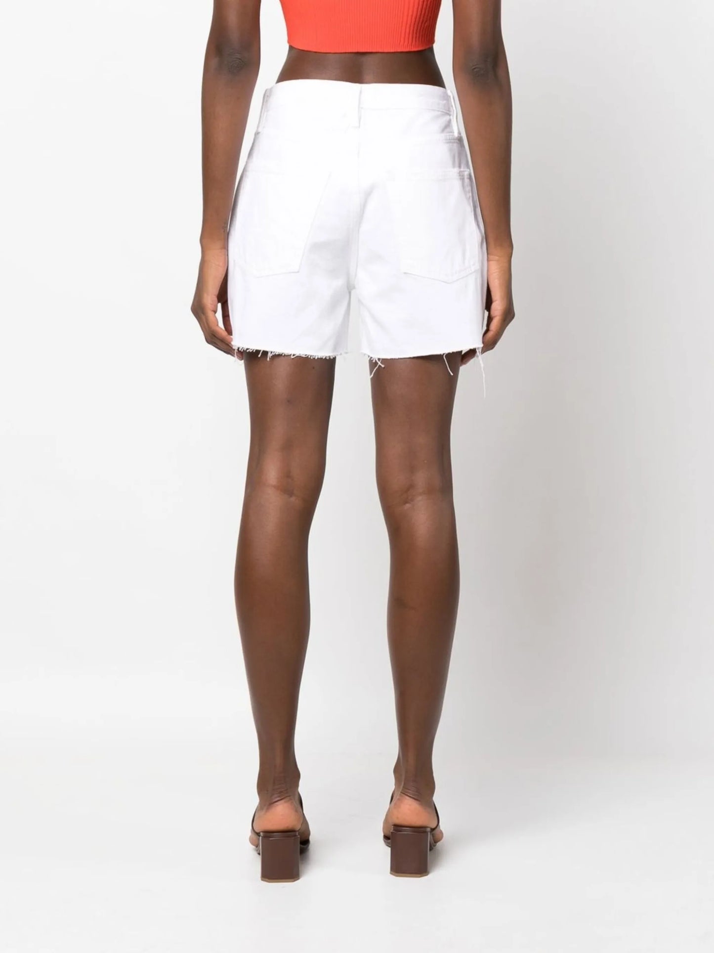 high-rise flared denim shorts