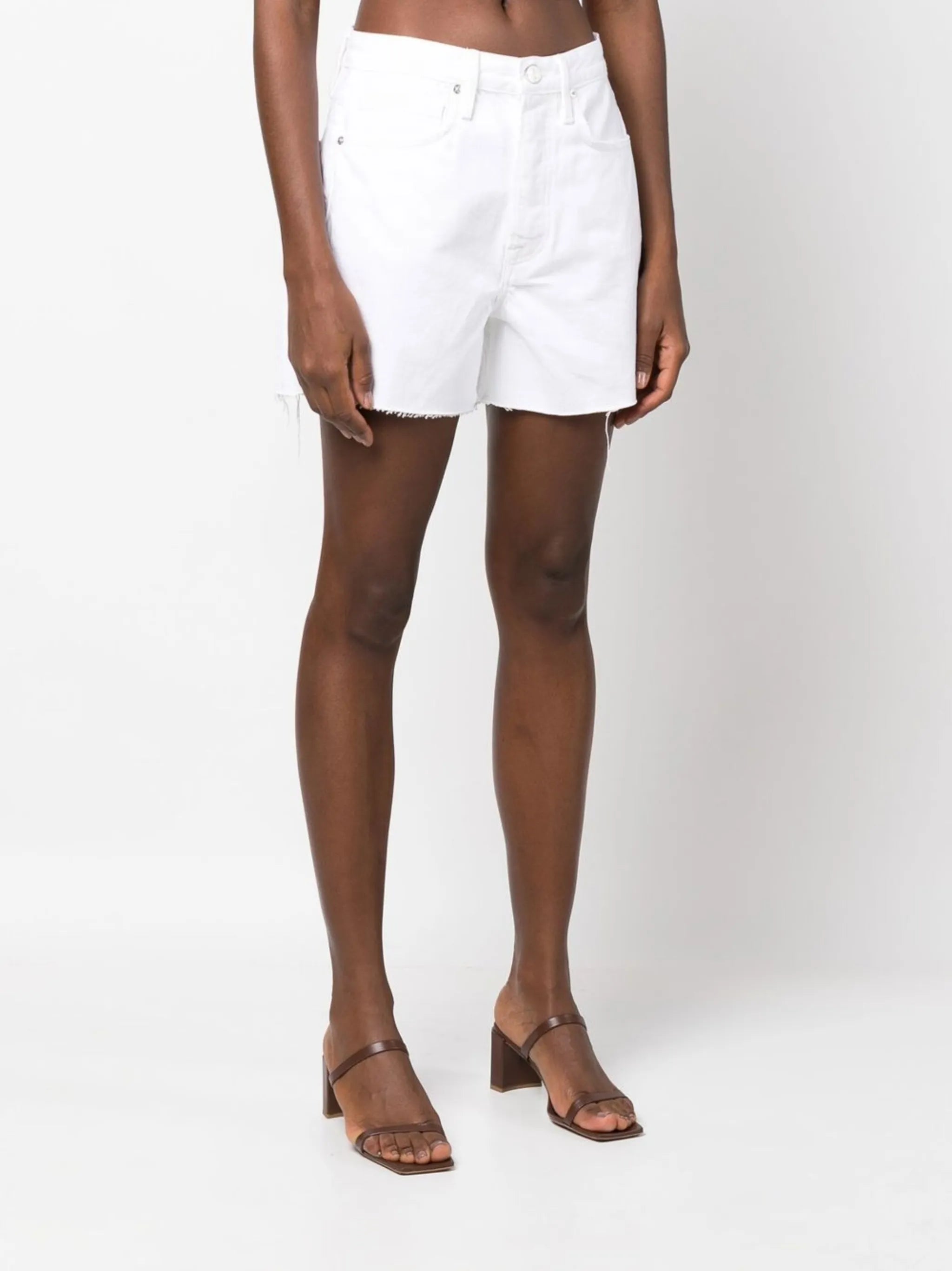 high-rise flared denim shorts