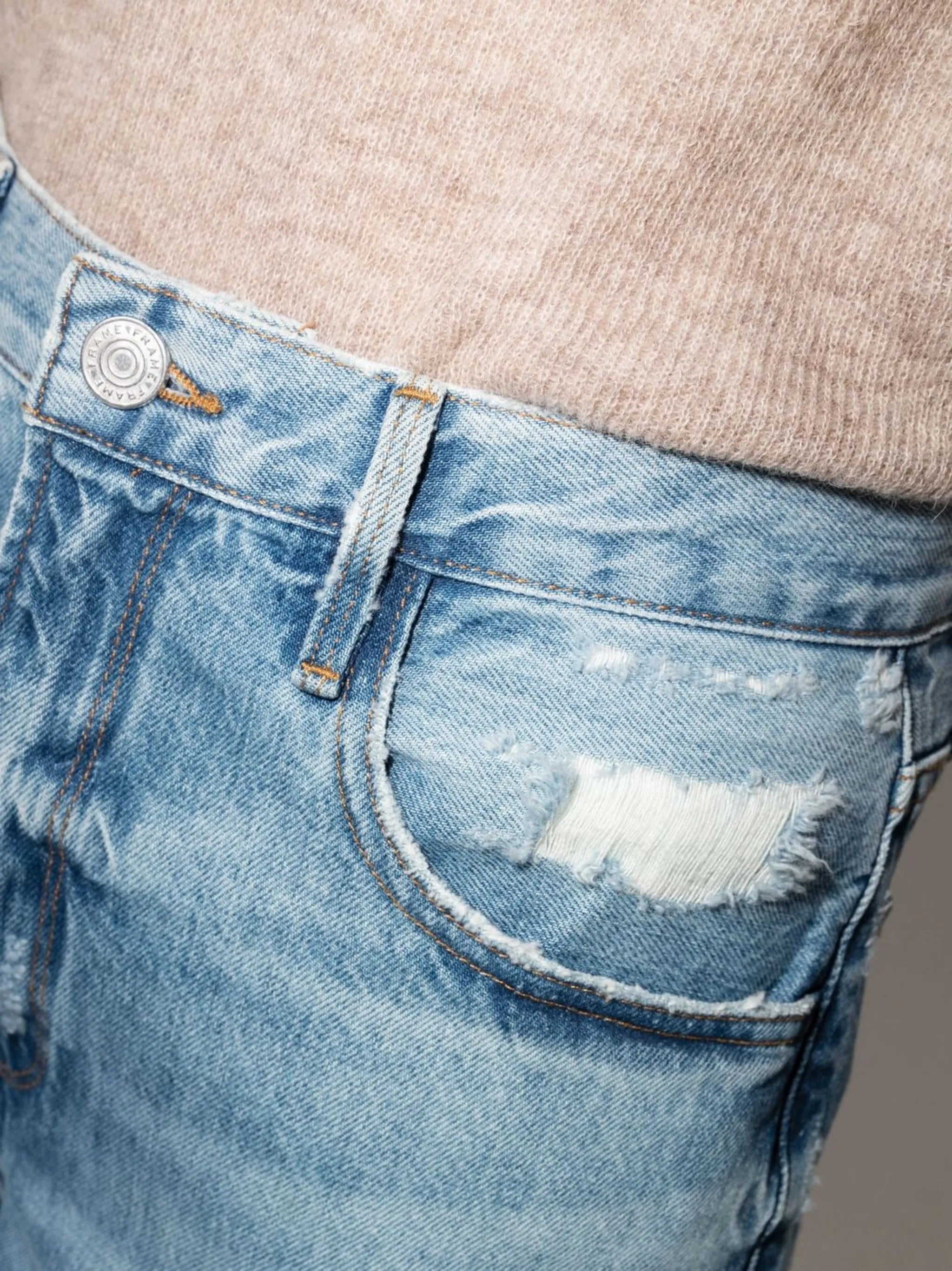 high-waisted denim Bermuda shorts