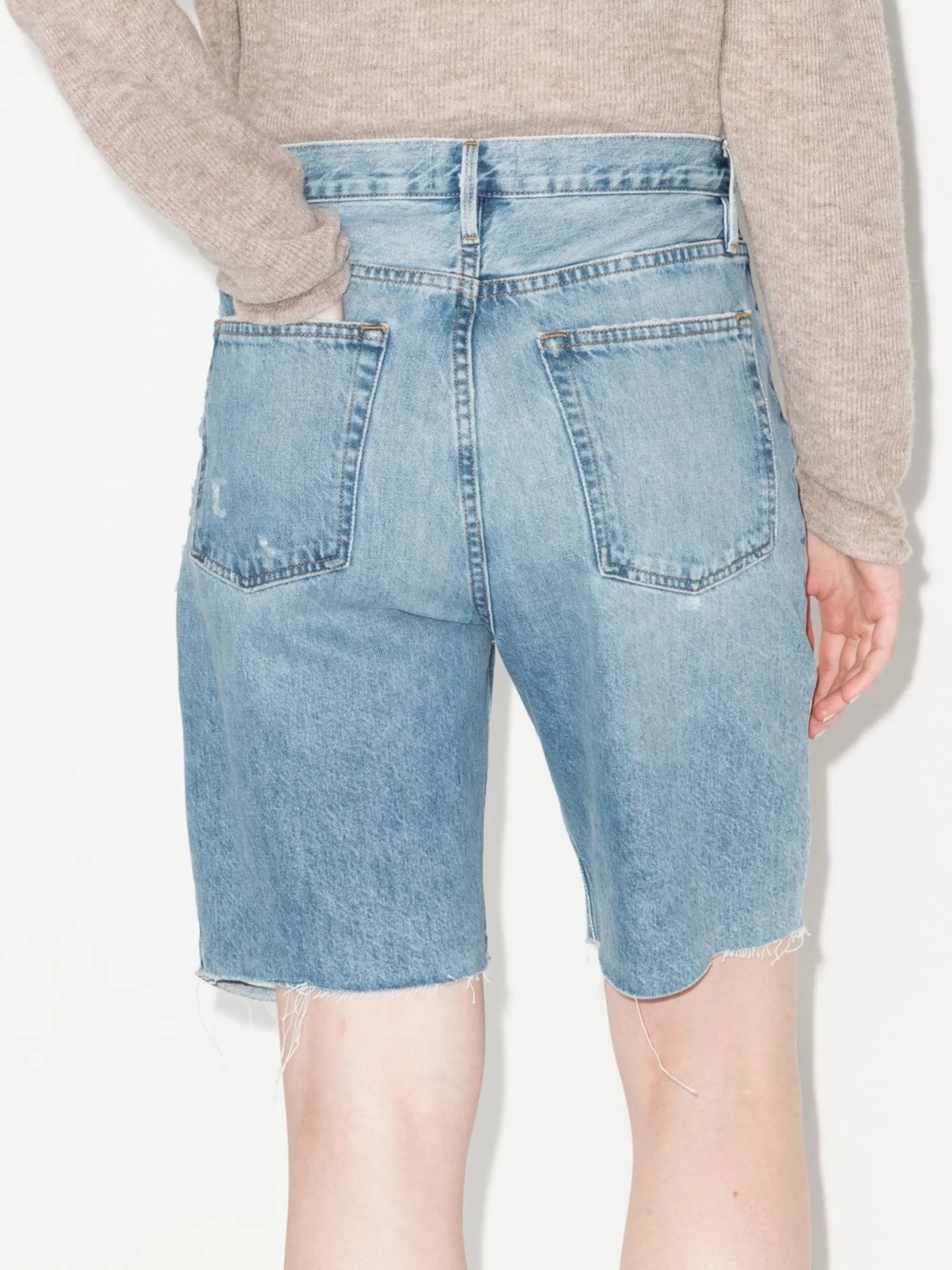 high-waisted denim Bermuda shorts