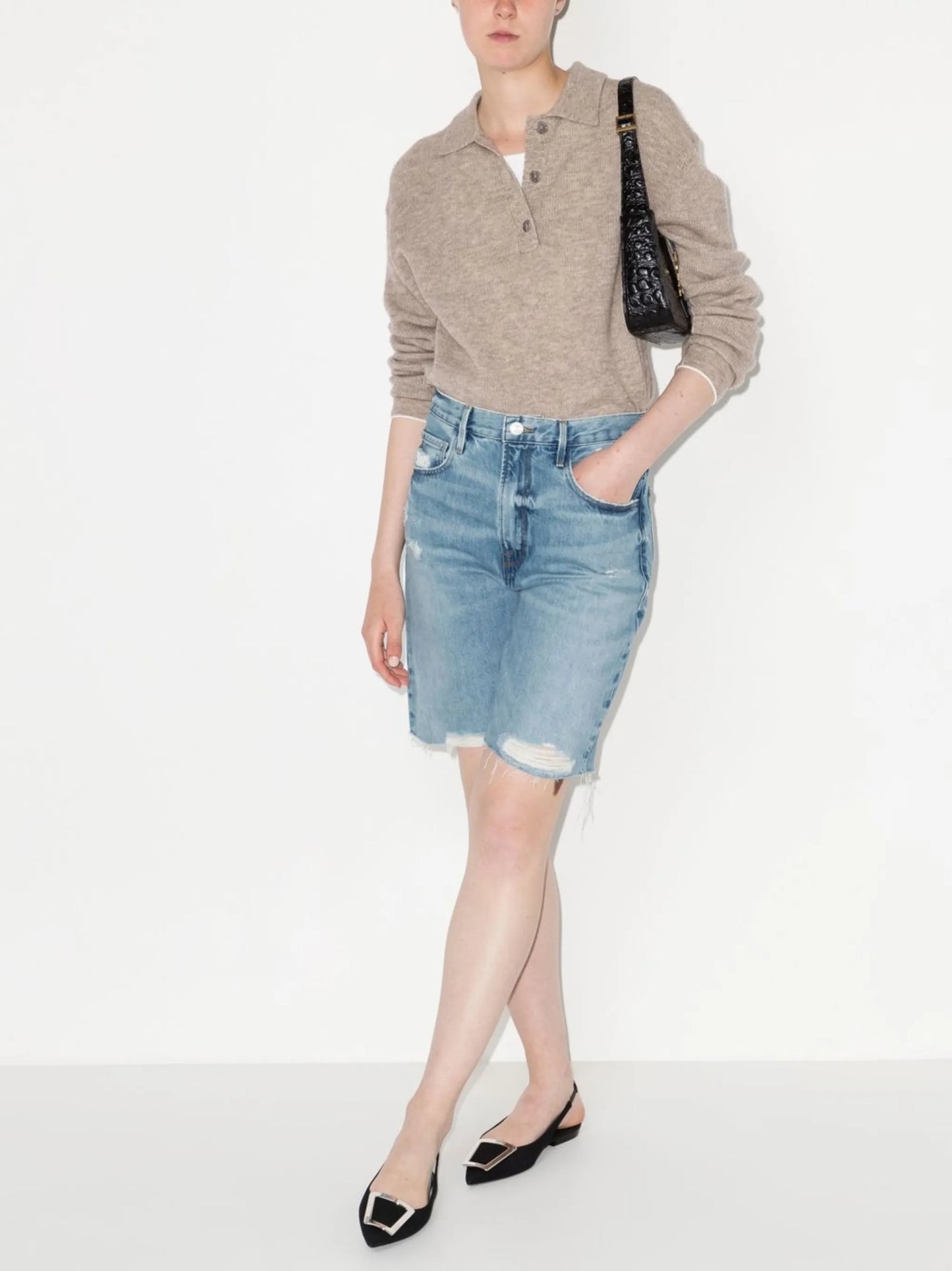 high-waisted denim Bermuda shorts