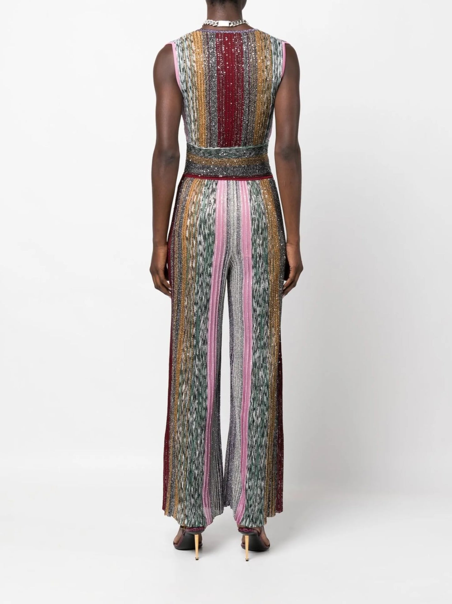 sequinned crochet-knit jumpsuit