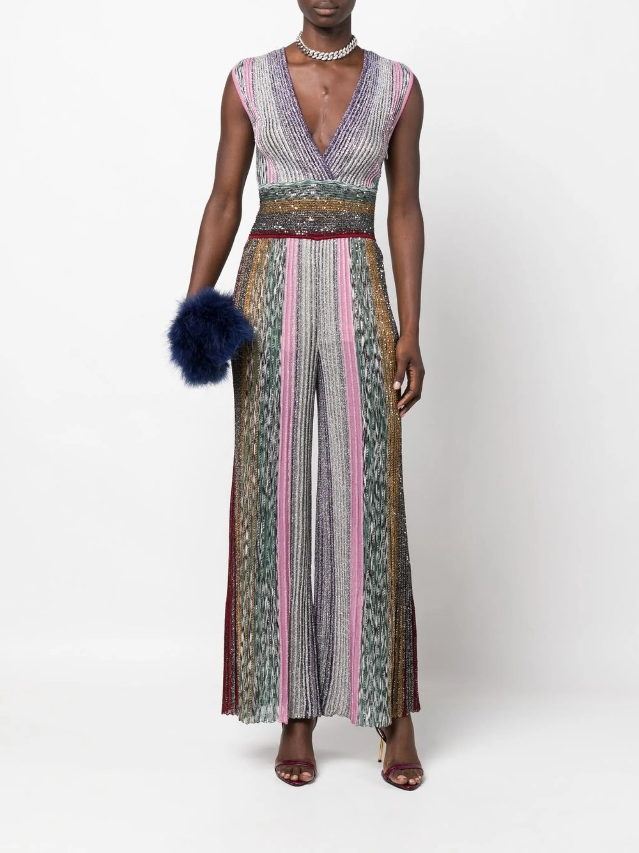 sequinned crochet-knit jumpsuit