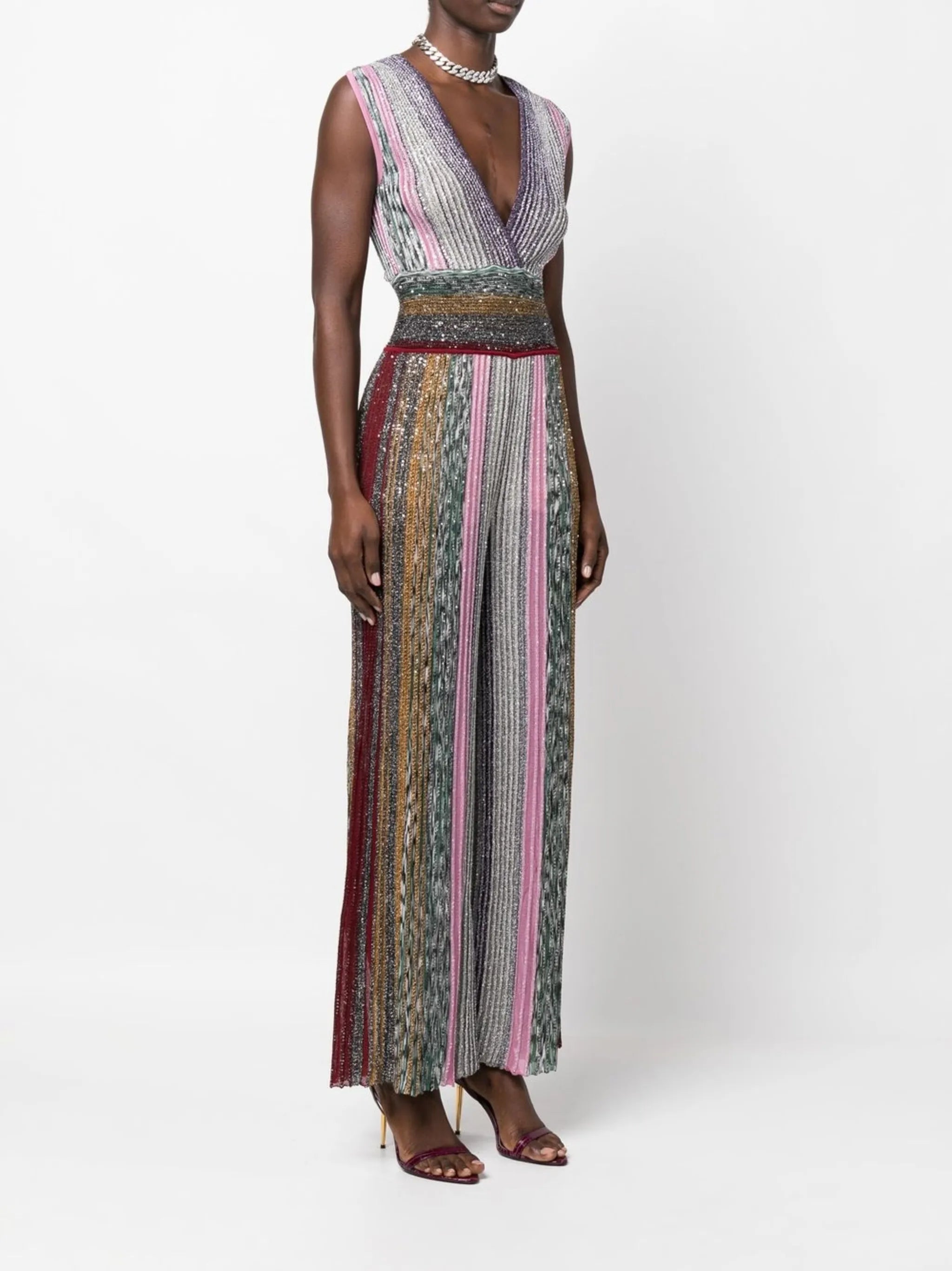 sequinned crochet-knit jumpsuit
