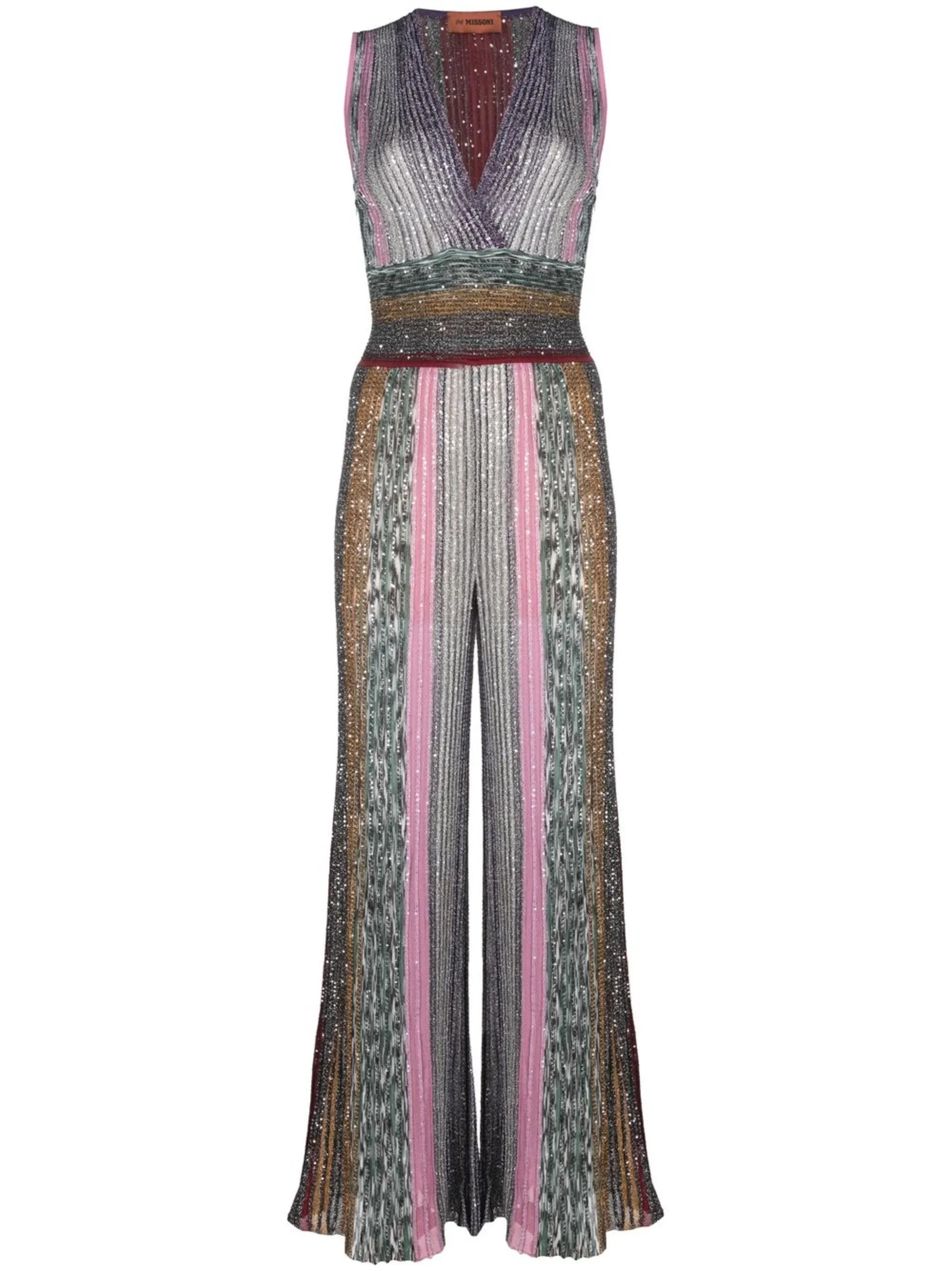 sequinned crochet-knit jumpsuit