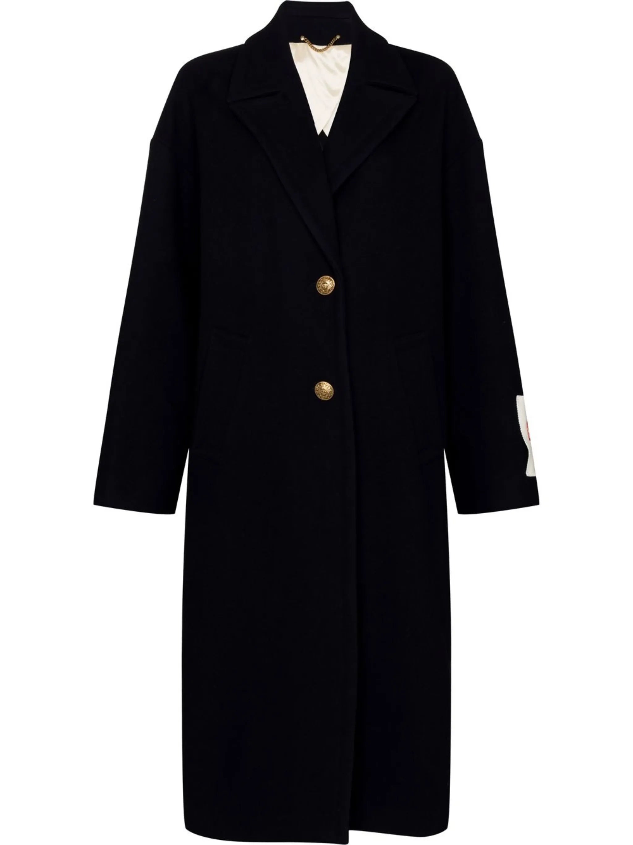 logo-patch single-breasted coat