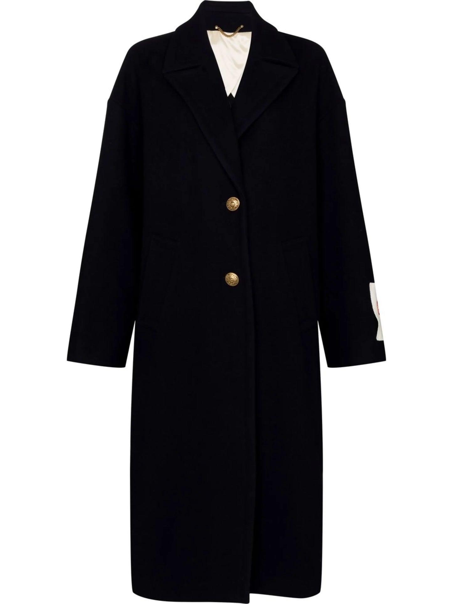 logo-patch single-breasted coat