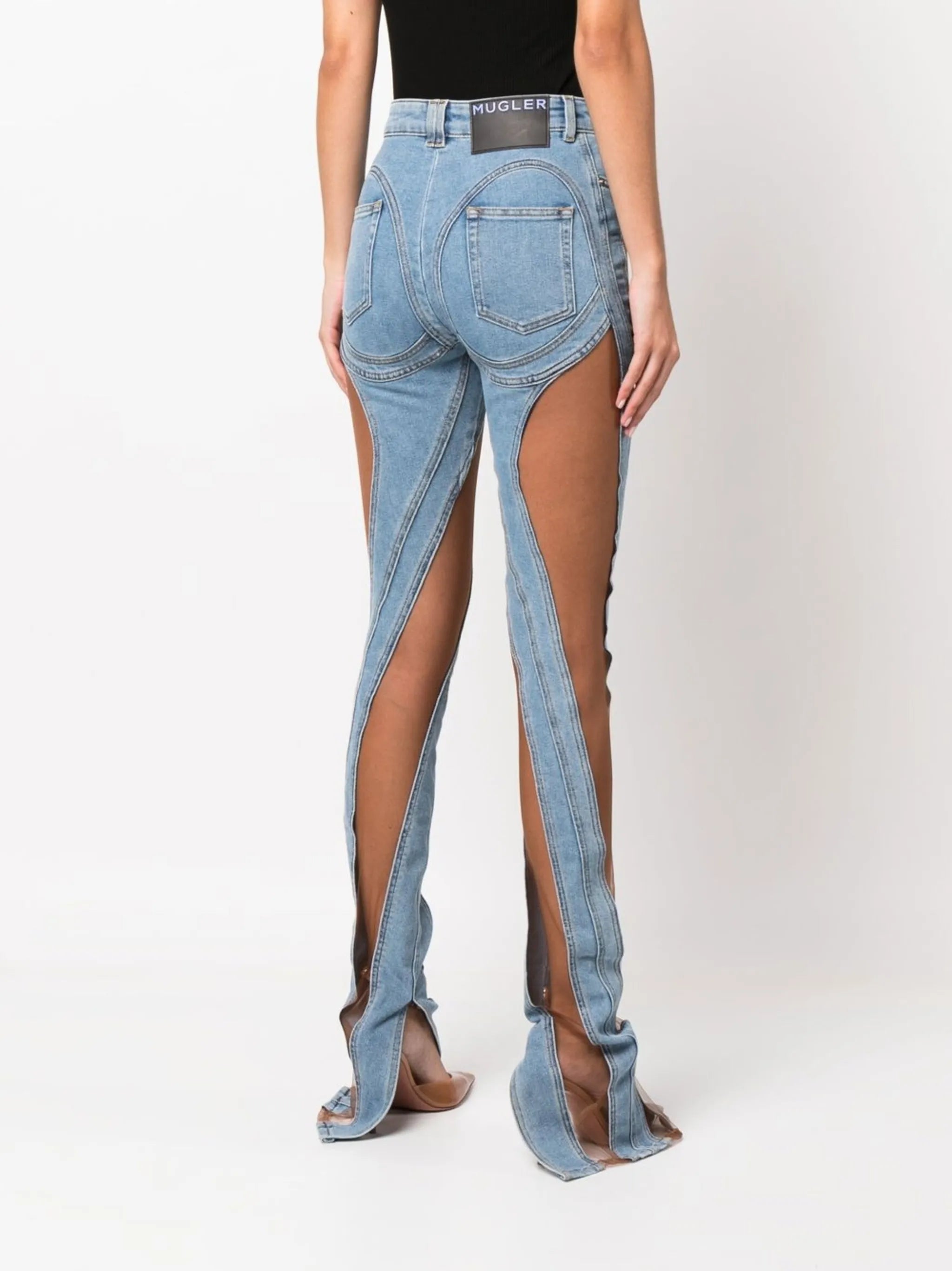 tulle panelled slim fit jeans