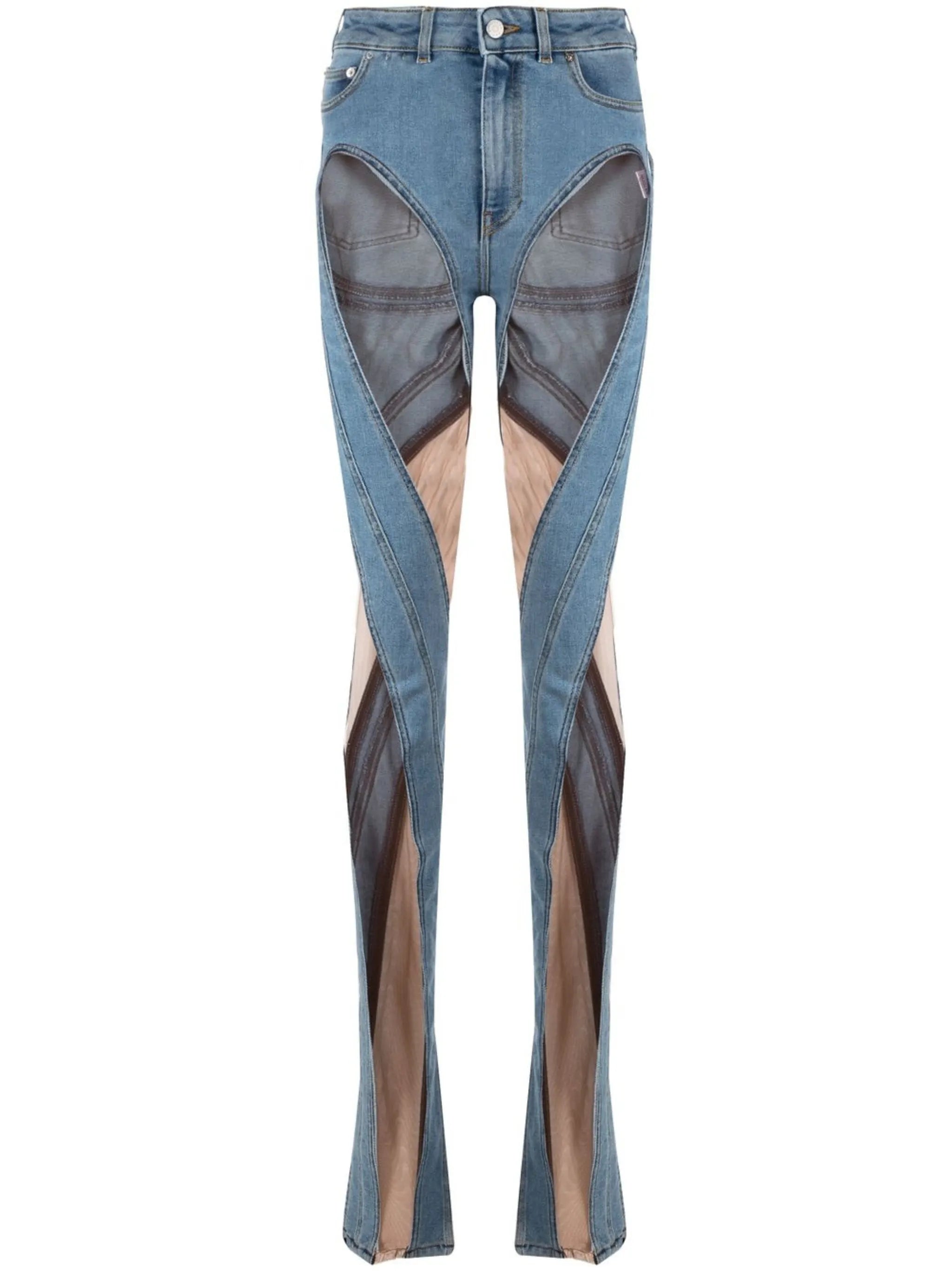 tulle panelled slim fit jeans