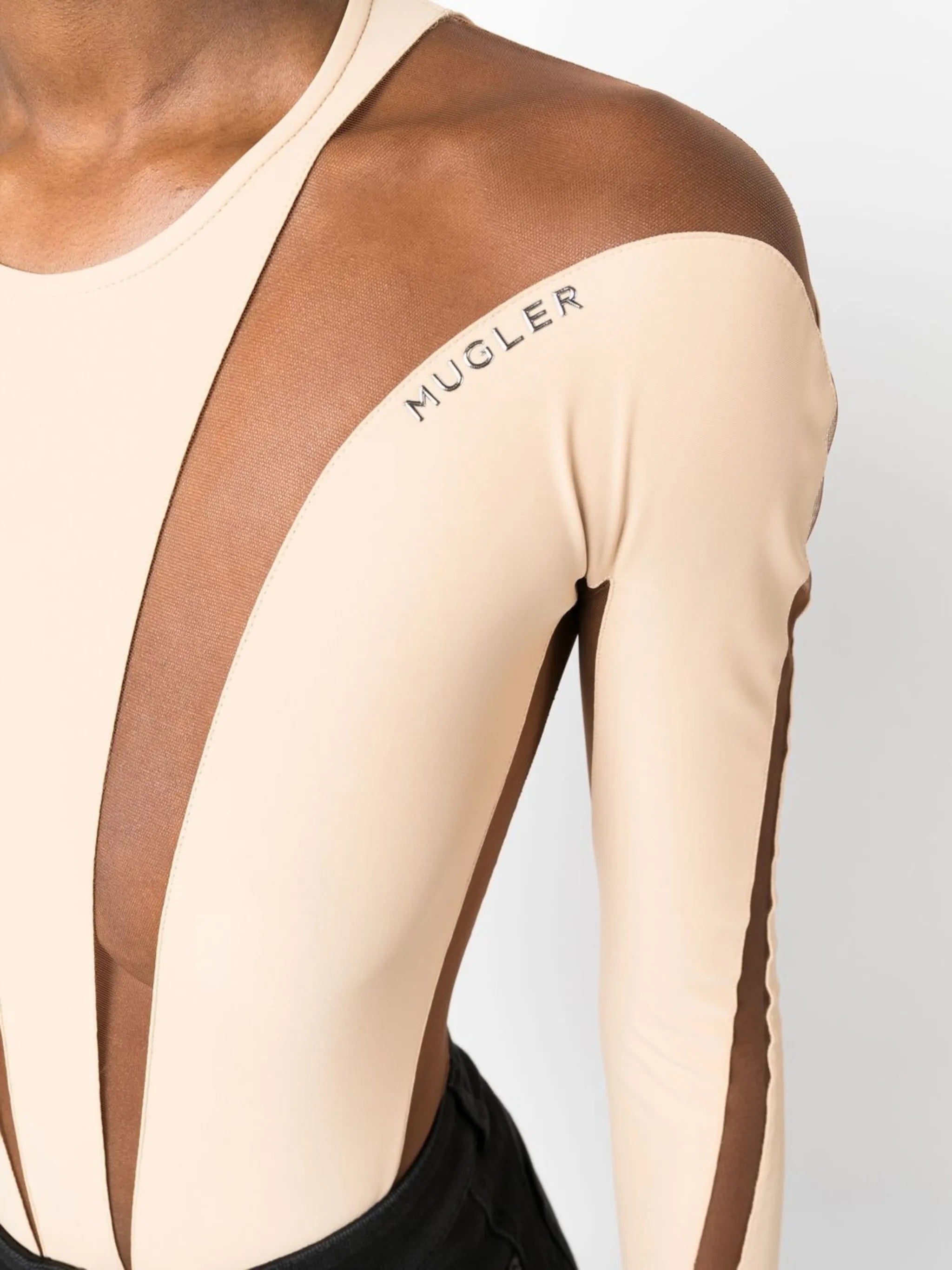 panelled long-sleeve sheer bodysuit
