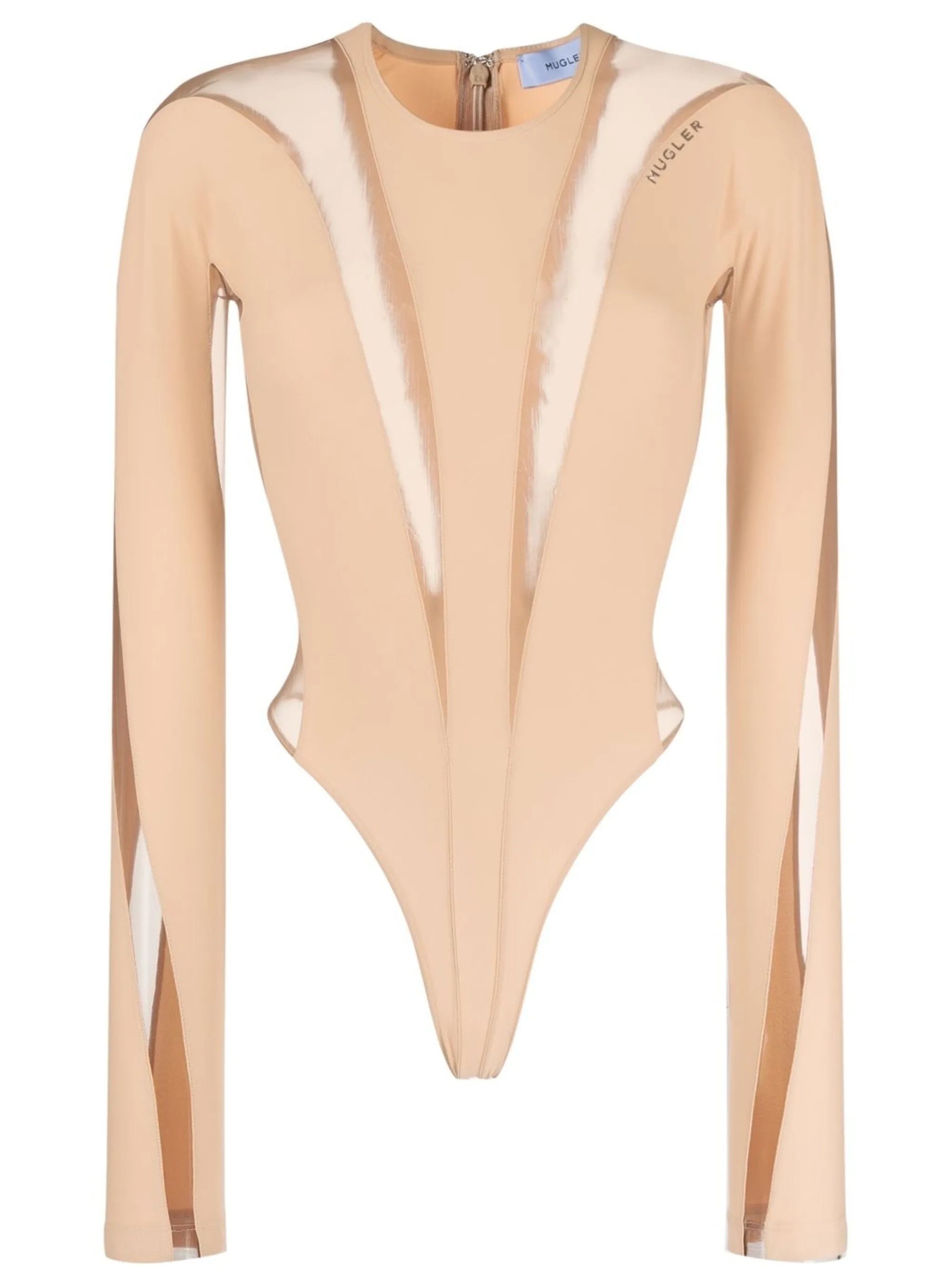panelled long-sleeve sheer bodysuit
