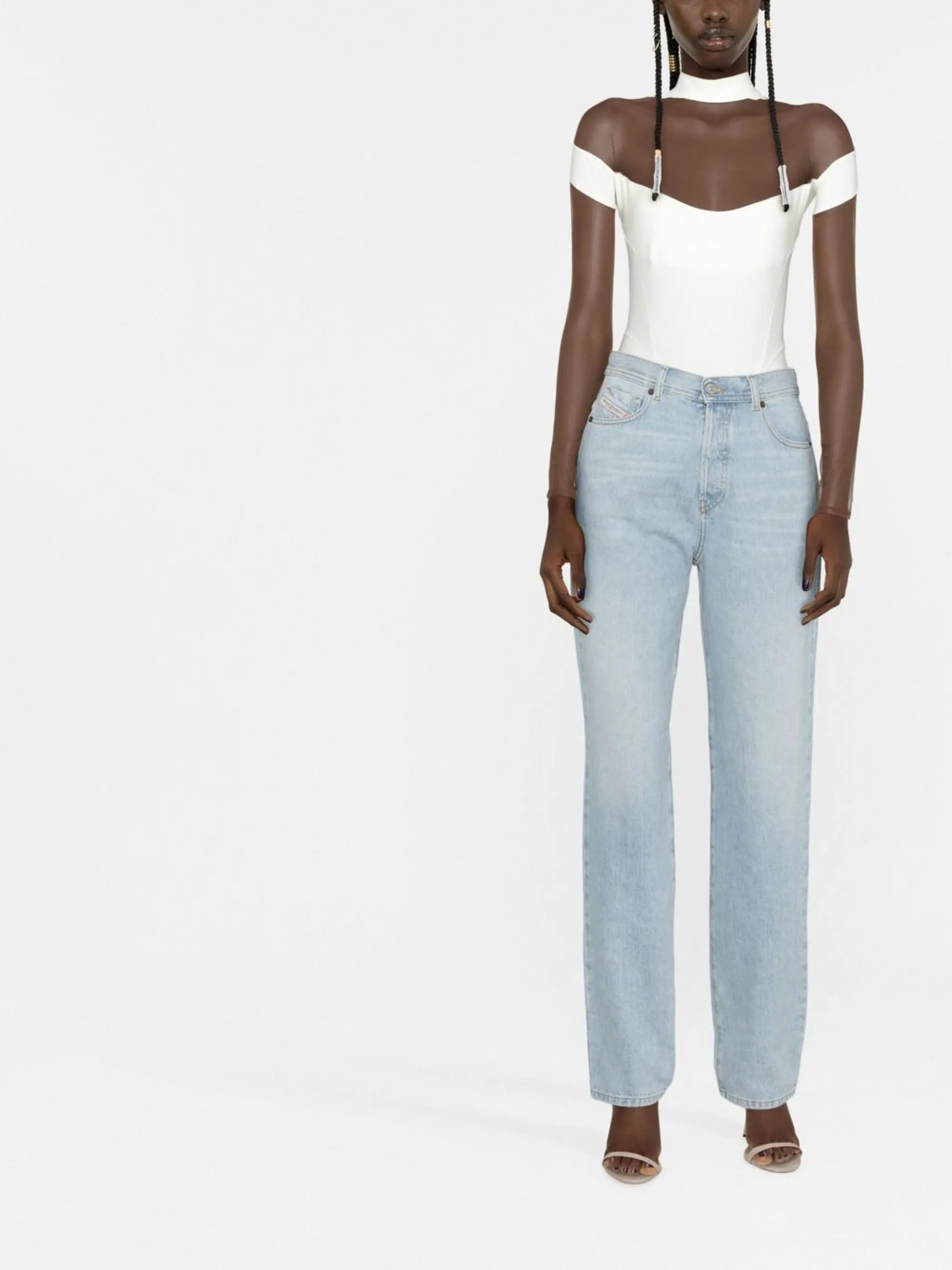sheer-panel long-sleeve bodysuit