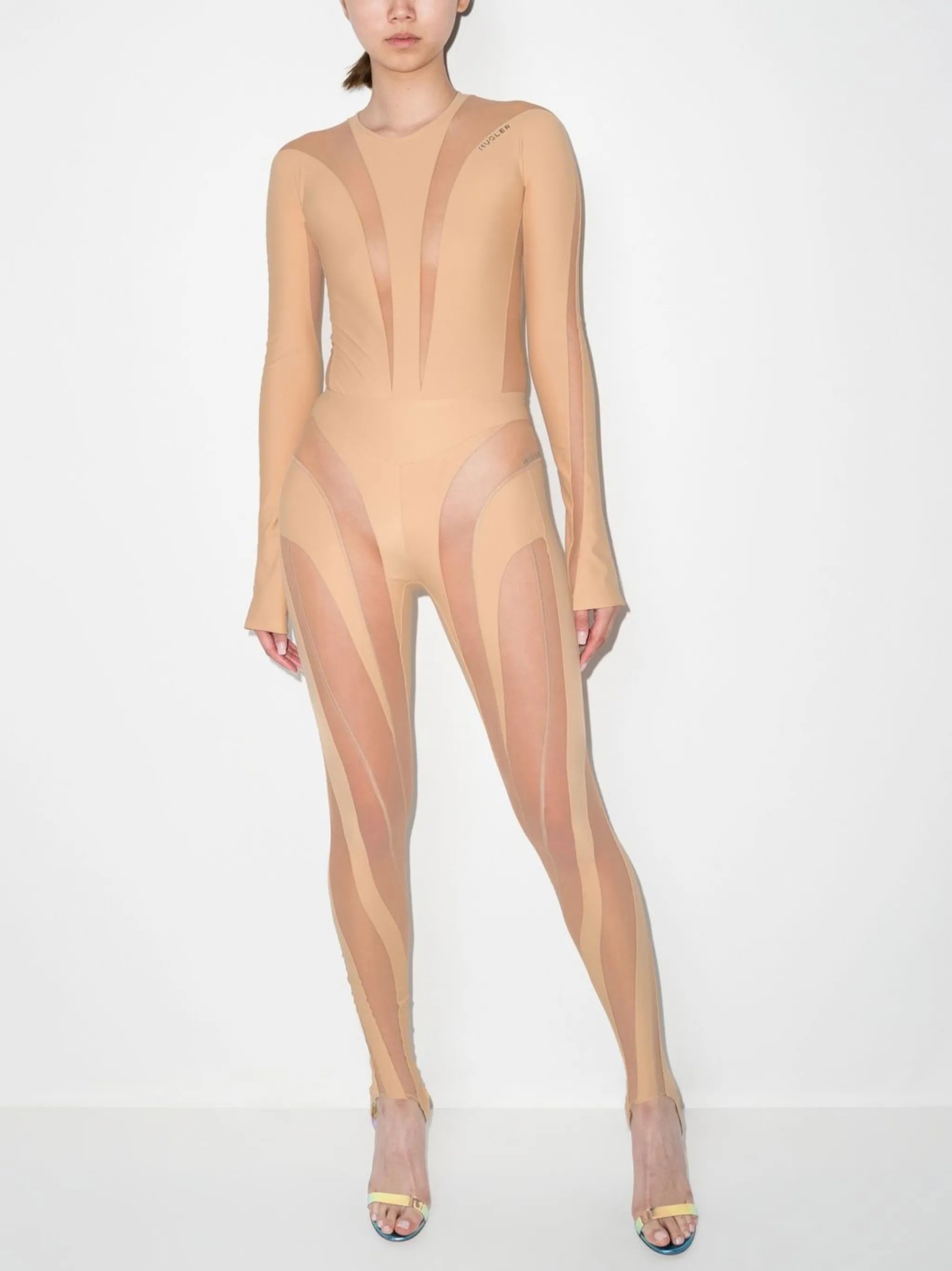 panelled long-sleeve sheer bodysuit