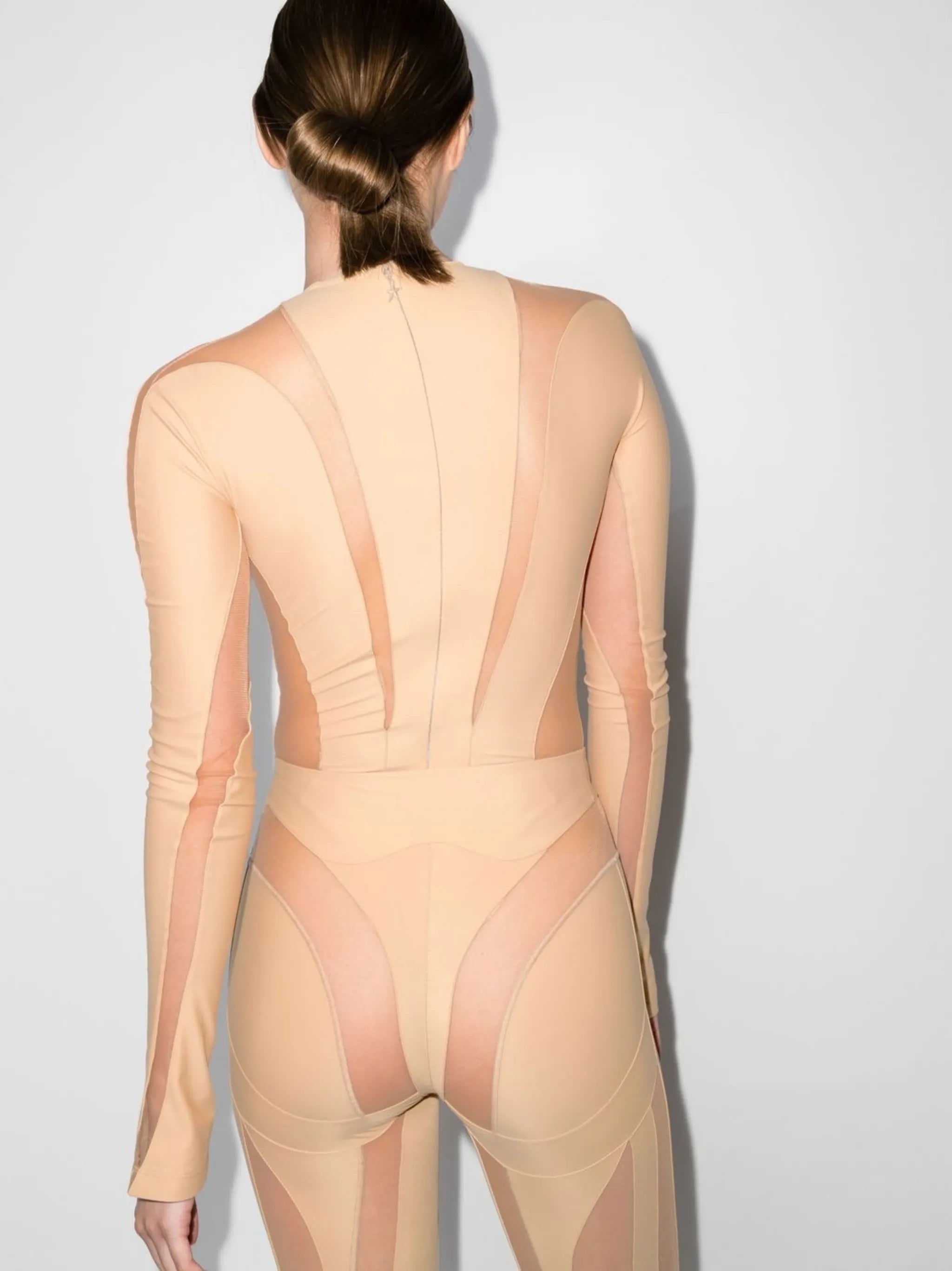 panelled long-sleeve sheer bodysuit