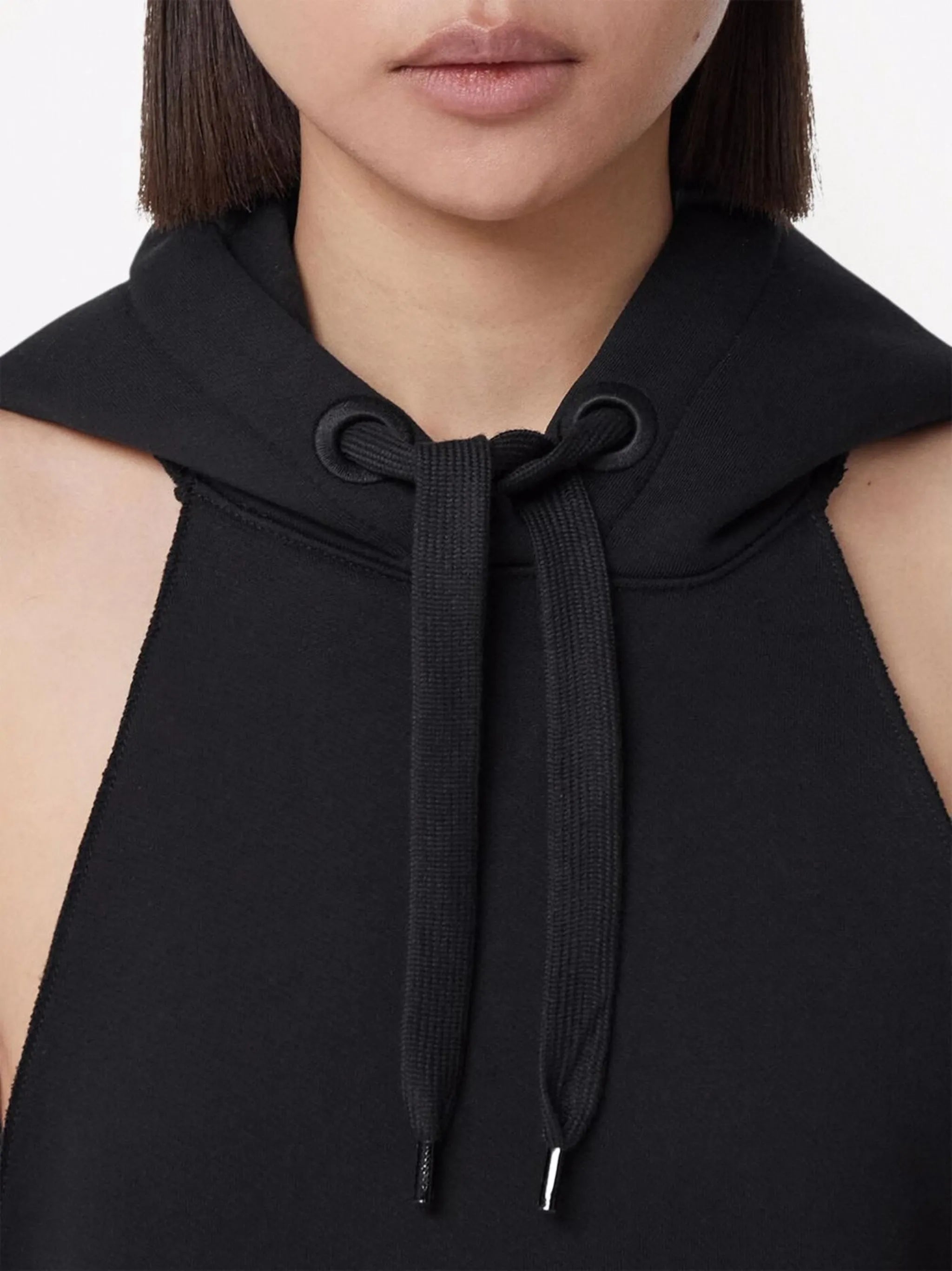Location-print sleeveless cotton hoodie