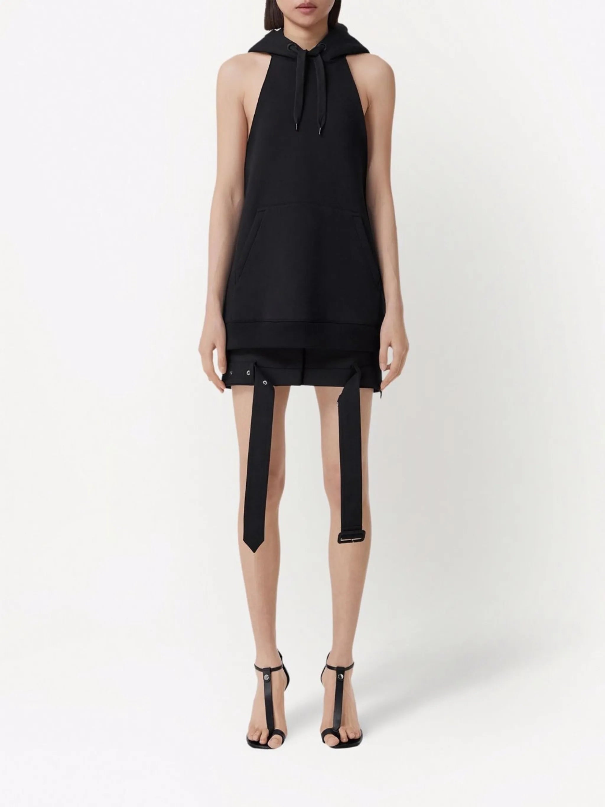 Location-print sleeveless cotton hoodie