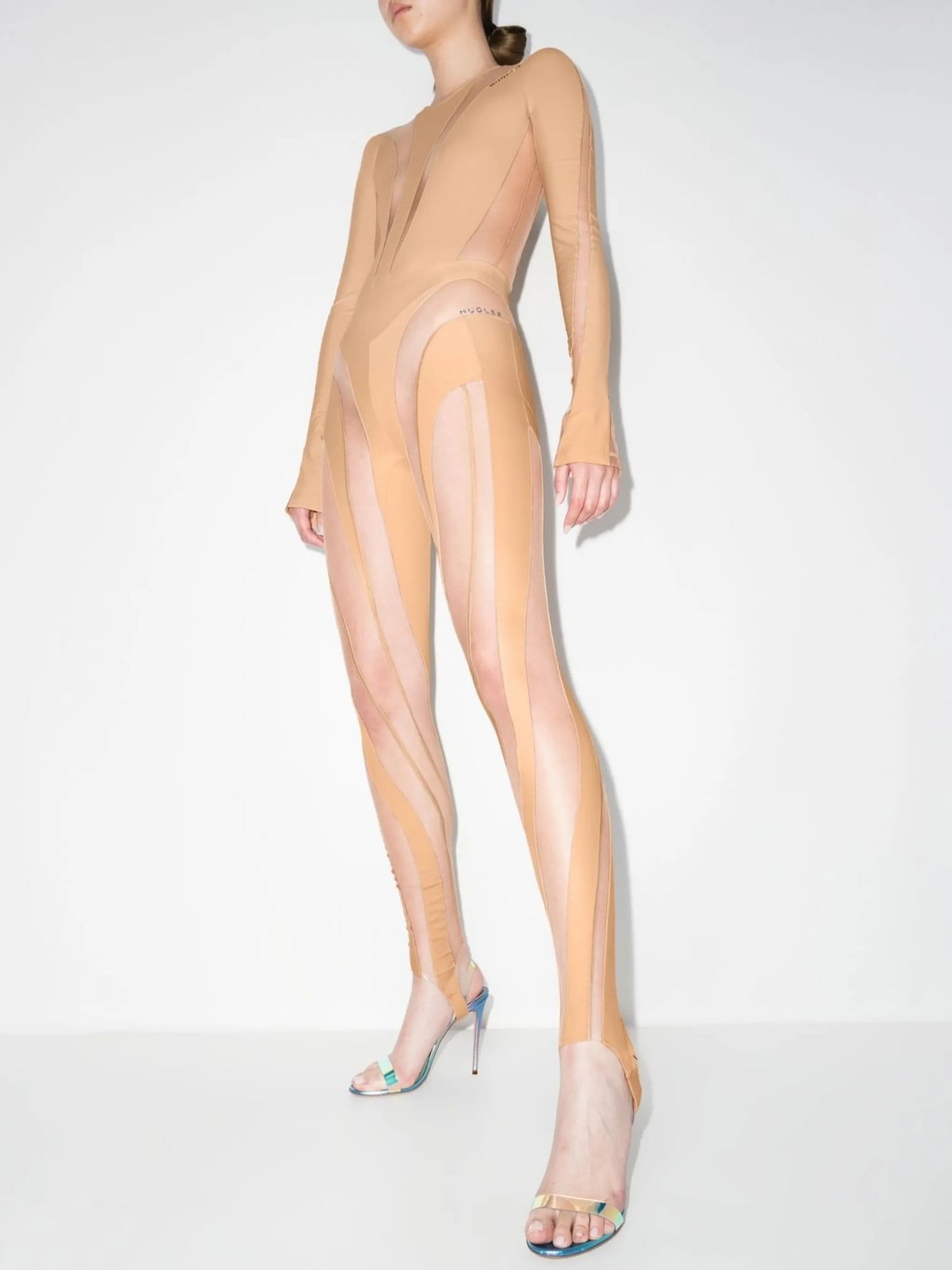 sheer panel stirrup leggings
